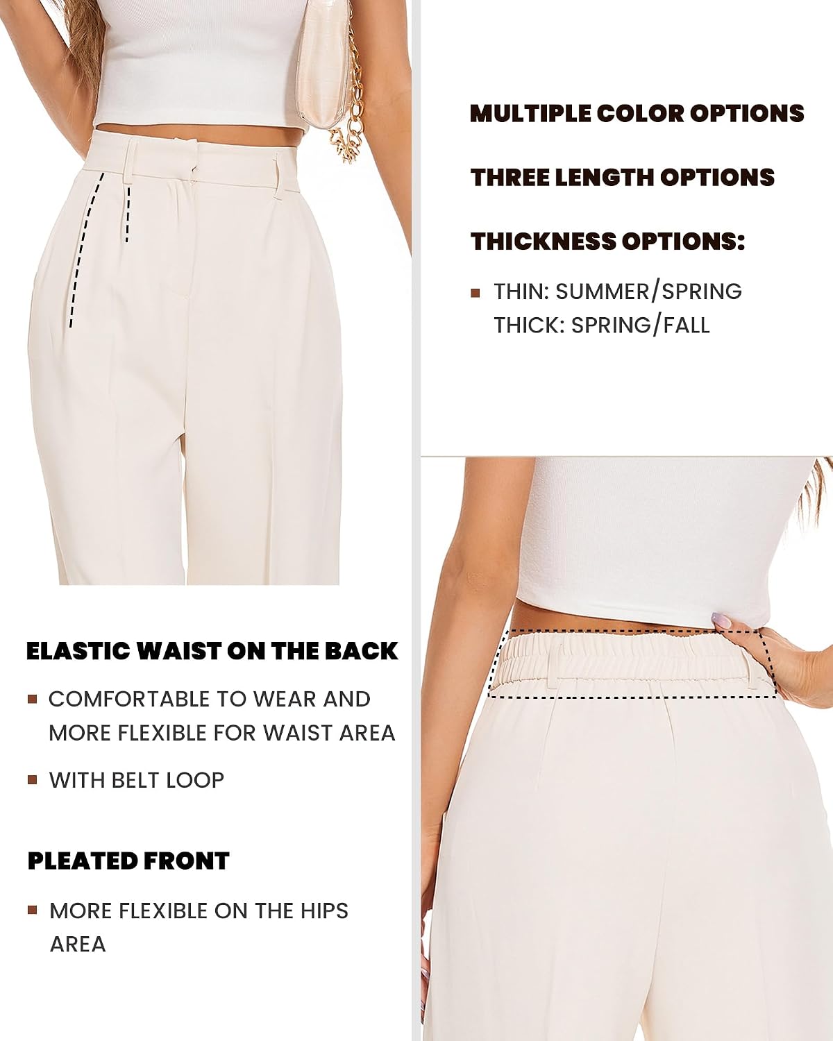 Thumbnail 4 de FUNYYZO Women's Wide-Leg Pants with Back Elastic Waist — Professional Straight-Leg Trousers