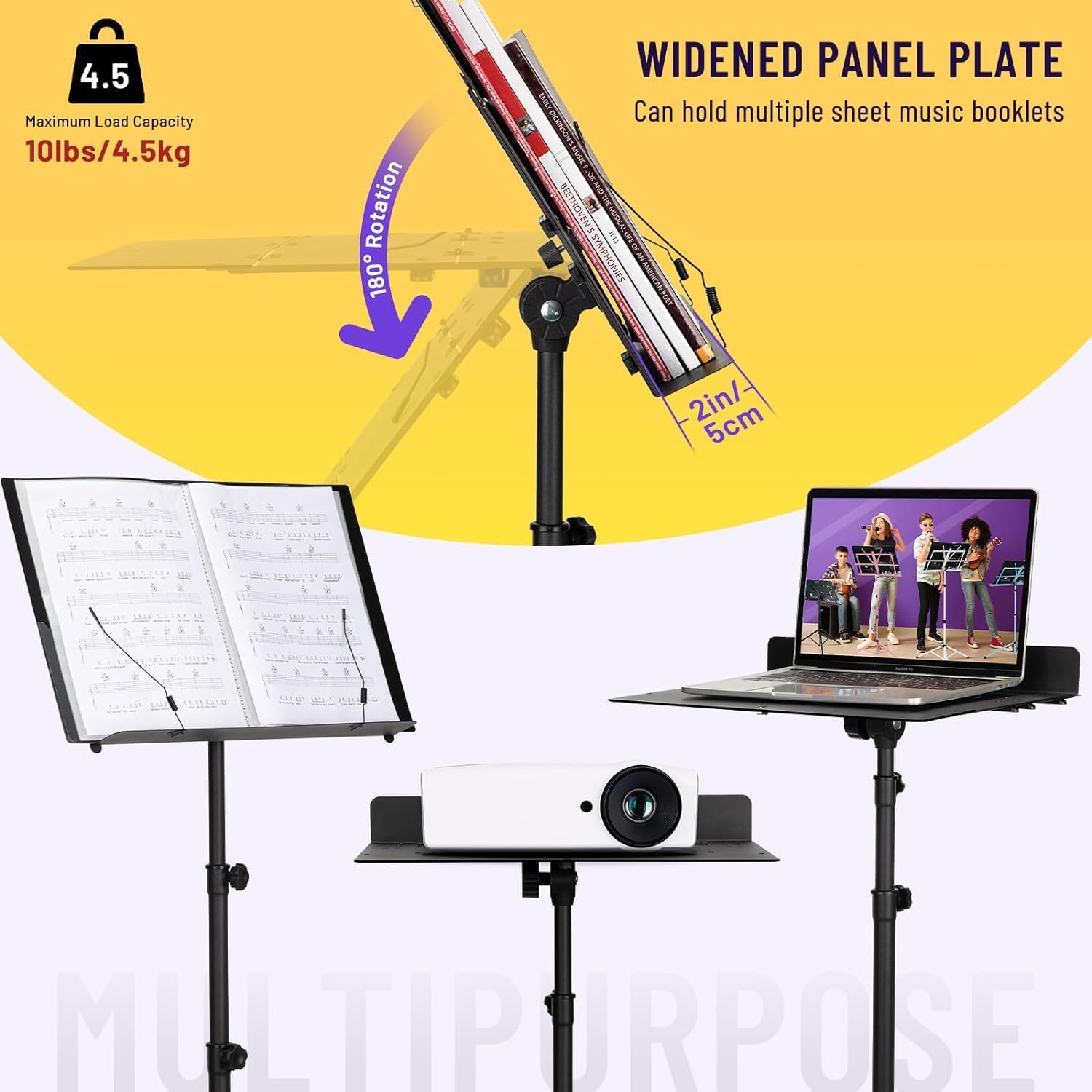 Detalle de CAHAYA Pupitre Musique Triple Pliable Portable Métal – hauteur 78–142 cm