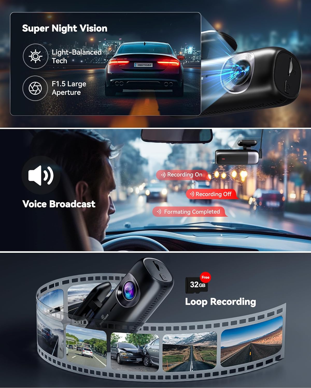 Detalle 2 de REDTIGER F9 Dash Cam 4K Front and Rear 1080P