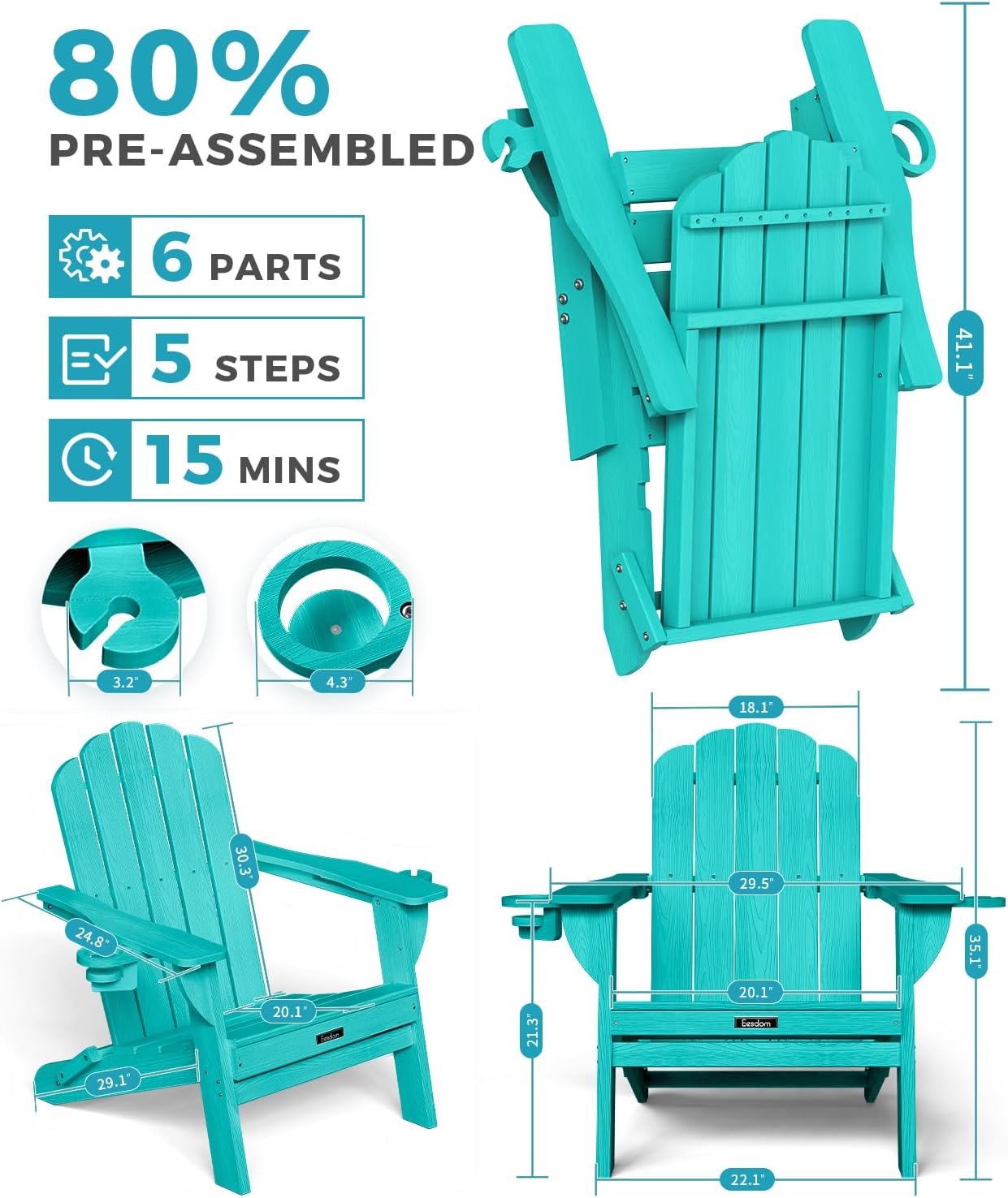 Detalle de Folding Adirondack Chairs, HDPE