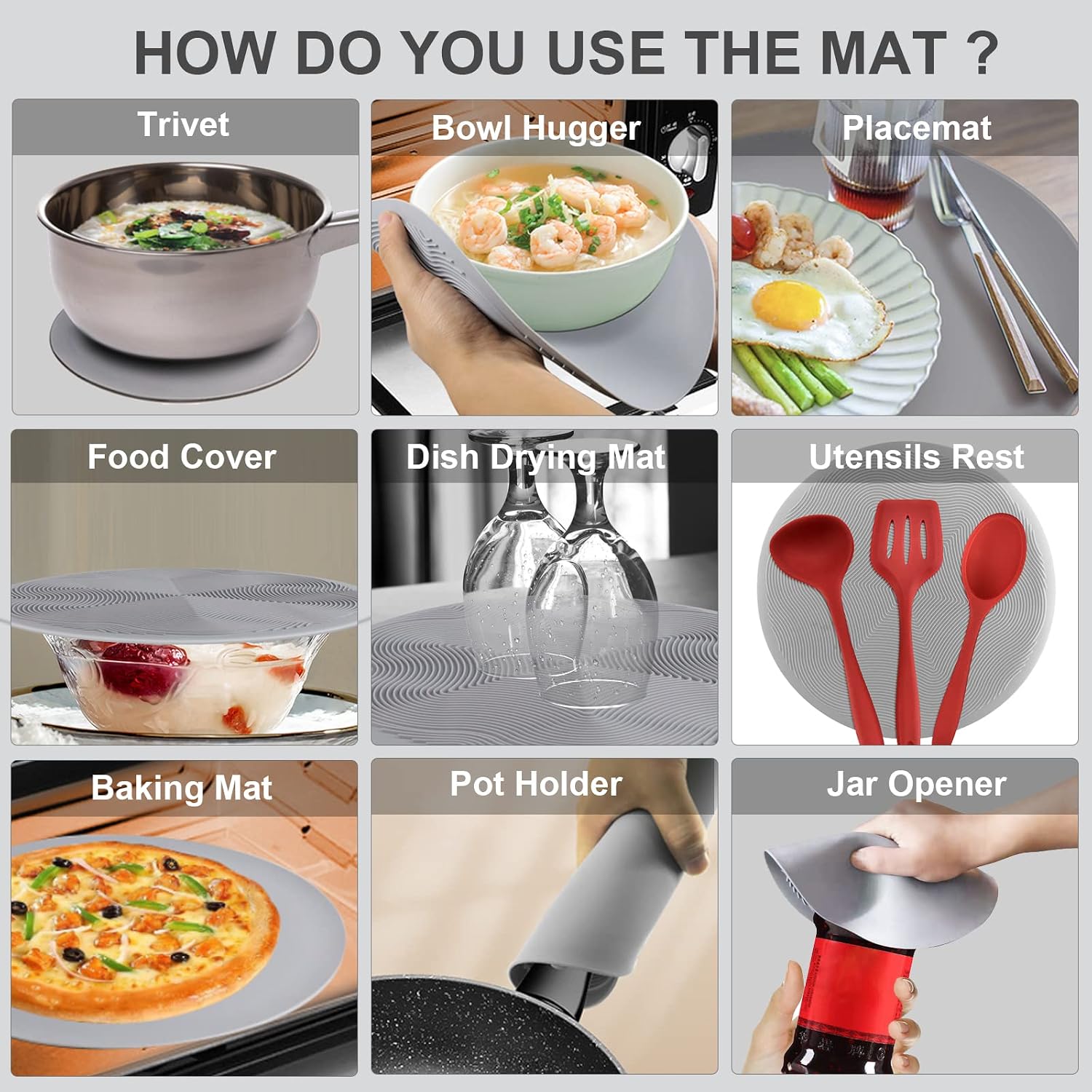 Thumbnail 2 de Aidacom 2 in 1 Microwave Splatter Cover & Silicone Mat – 10.5" Diameter, Grey
