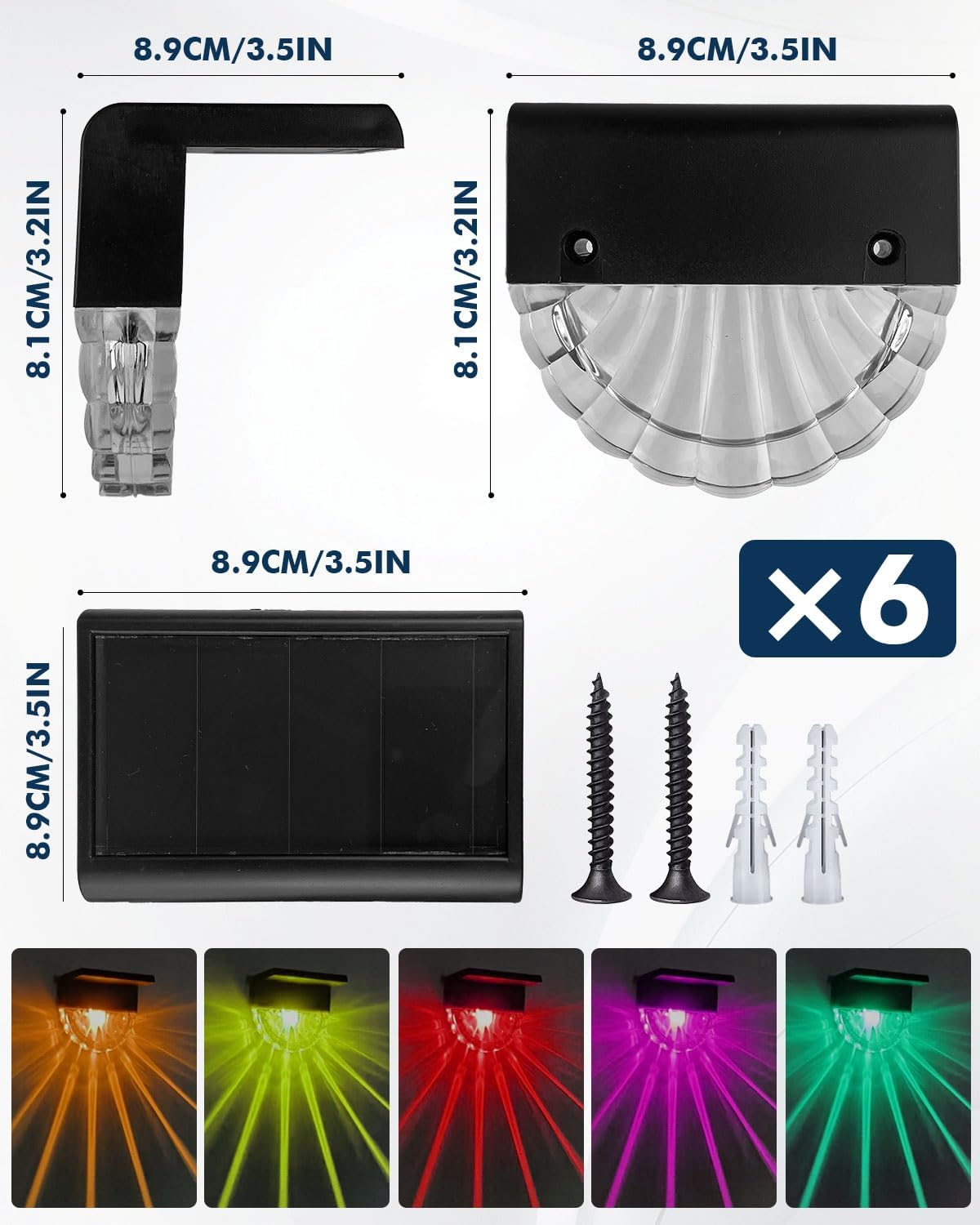 Thumbnail 4 de 6 Pack Solar Fence Lights Outdoor with 9-Colour RGB Mode – IP65 Waterproof Solar Step Lights