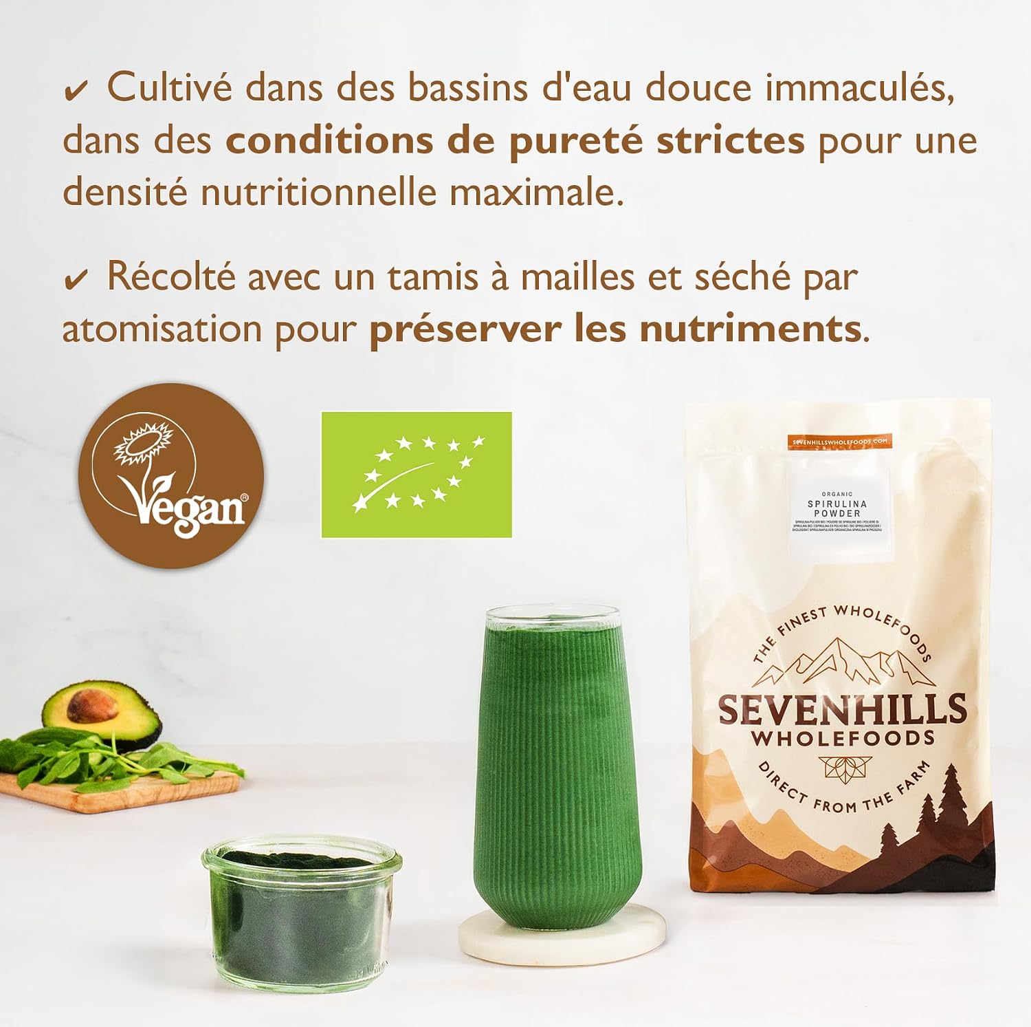 Detalle de Sevenhills Wholefoods Poudre de spiruline 200g đ„