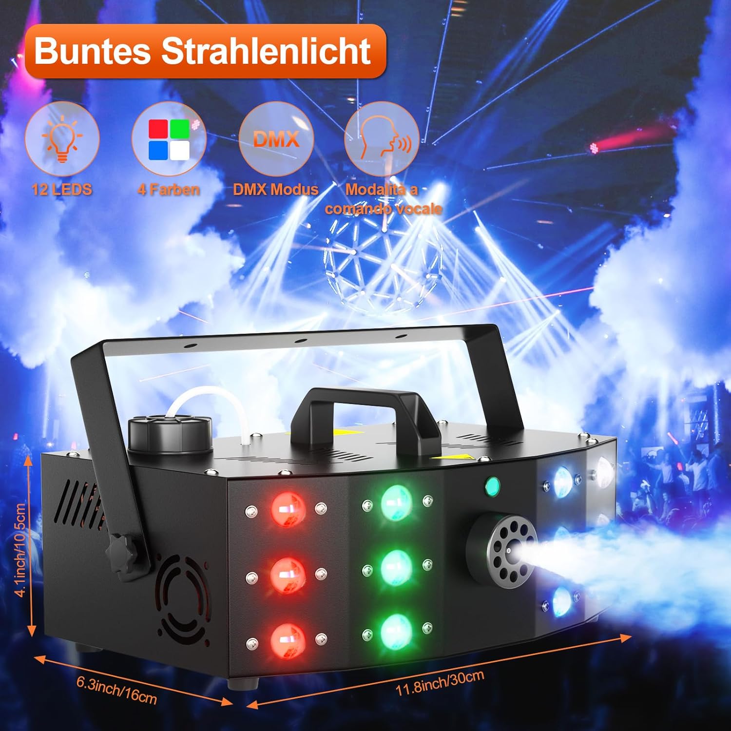 Detalle 2 de Hakuta Nebelmaschine mit DMX und Lichtstrahlen-Effekt, 12 LED + Funkfernbedienung
