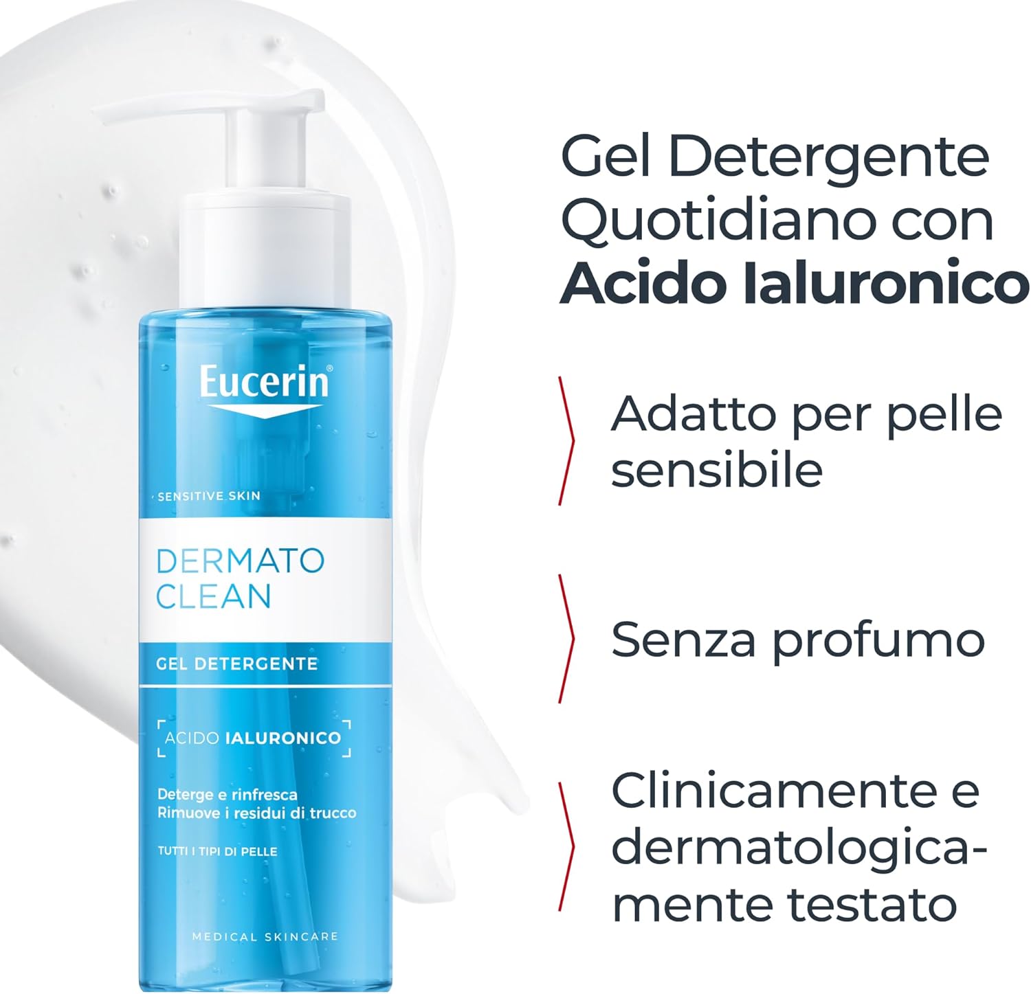 Thumbnail 6 de Eucerin DermatoClean Gel Detergente Viso 200 ml: schiumogeno idratante senza profumo con Acido Ialuronico
