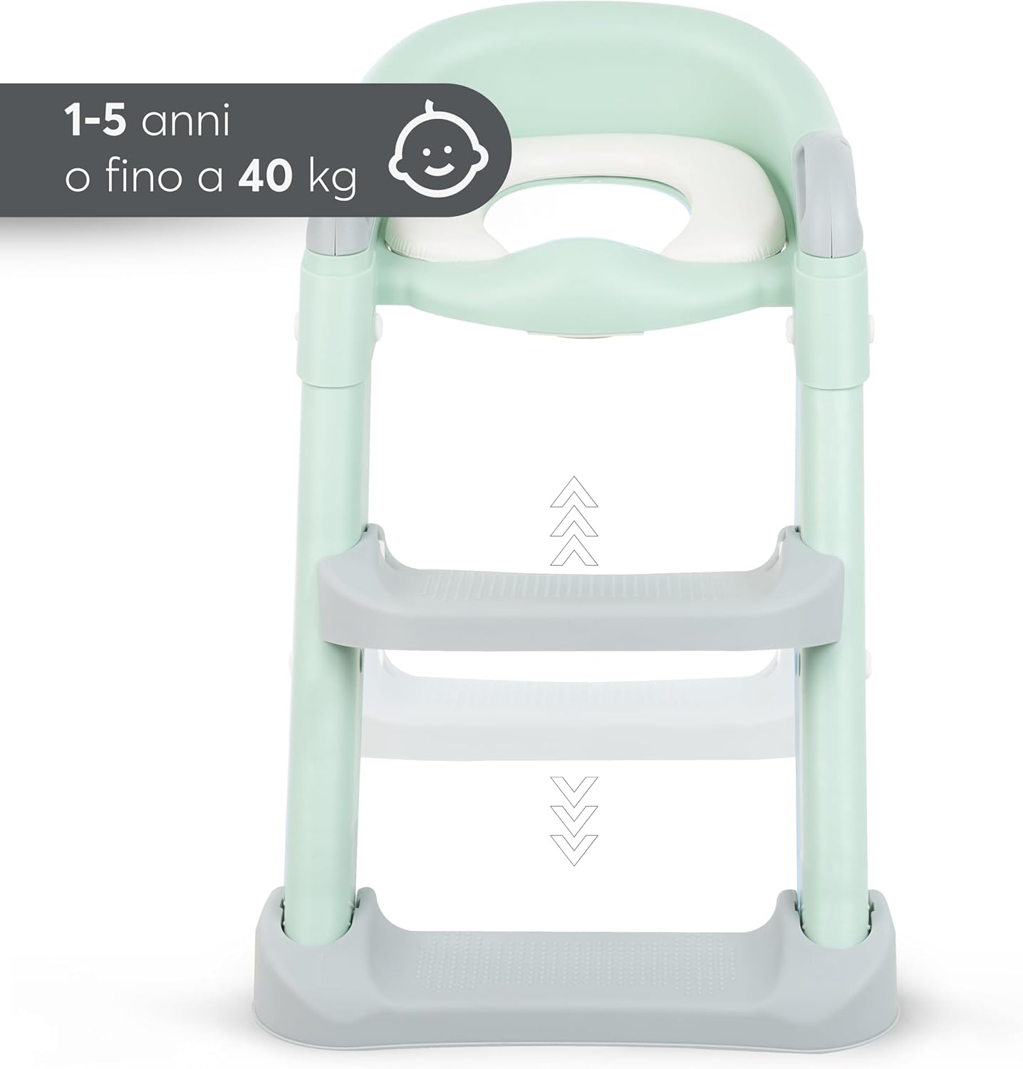 Detalle 2 de KikkaBoo Riduttore WC bambini con scaletta LEA – Educatore da toilette, pieghevole e regolabile, design anatomico, imbottitura rimovibile, maniglie, antiscivolo, 18+ mesi, colore Menta