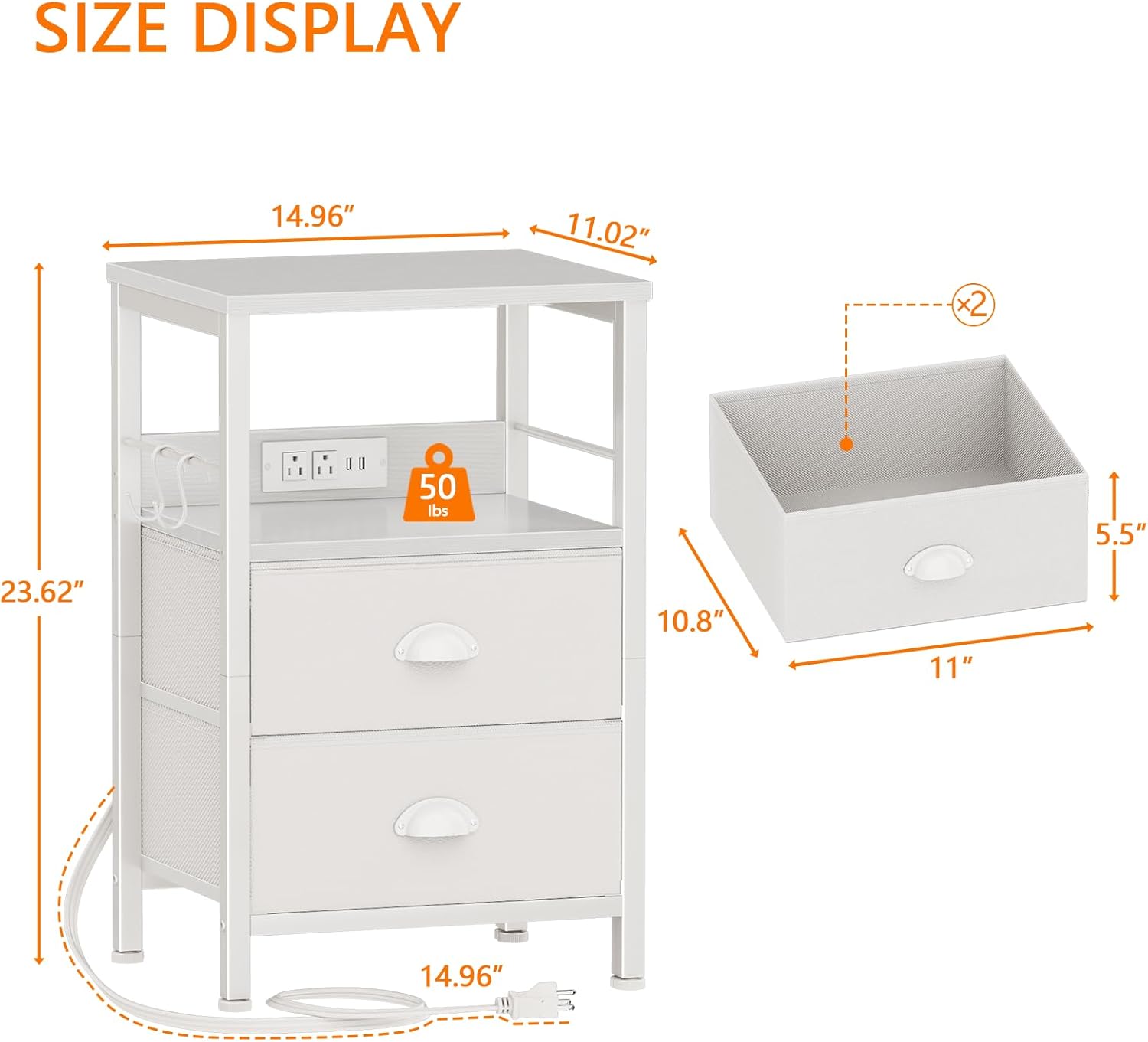 Detalle de Furologee End Table with Charging Station 22.25