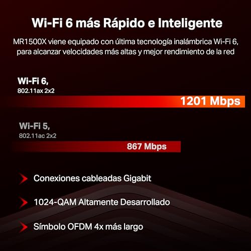 Detalle de Mercusys TP-Link MR1500X Router WiFi 6 AX1500 con 4 antenne
