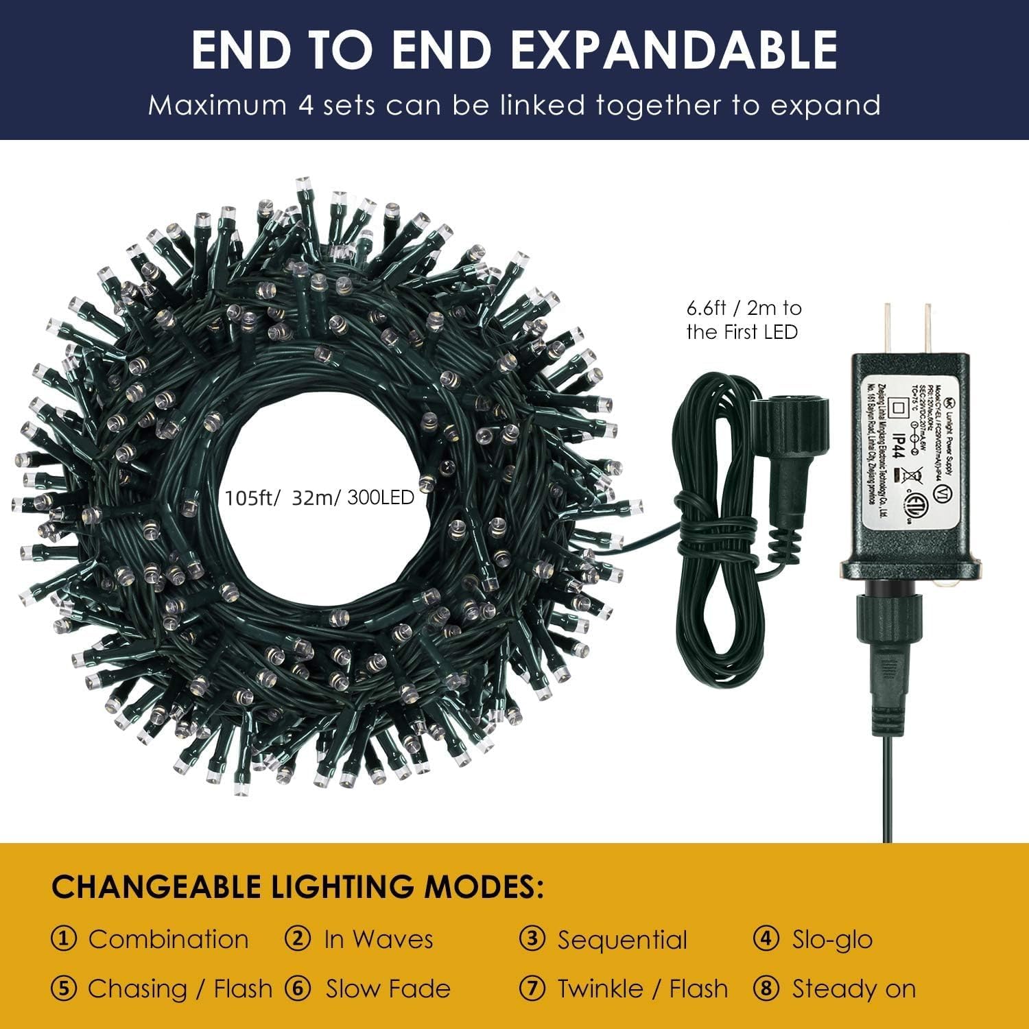 Detalle de Mresove M20 Pro 105 ft 300-LED Connectable Warm White String Lights