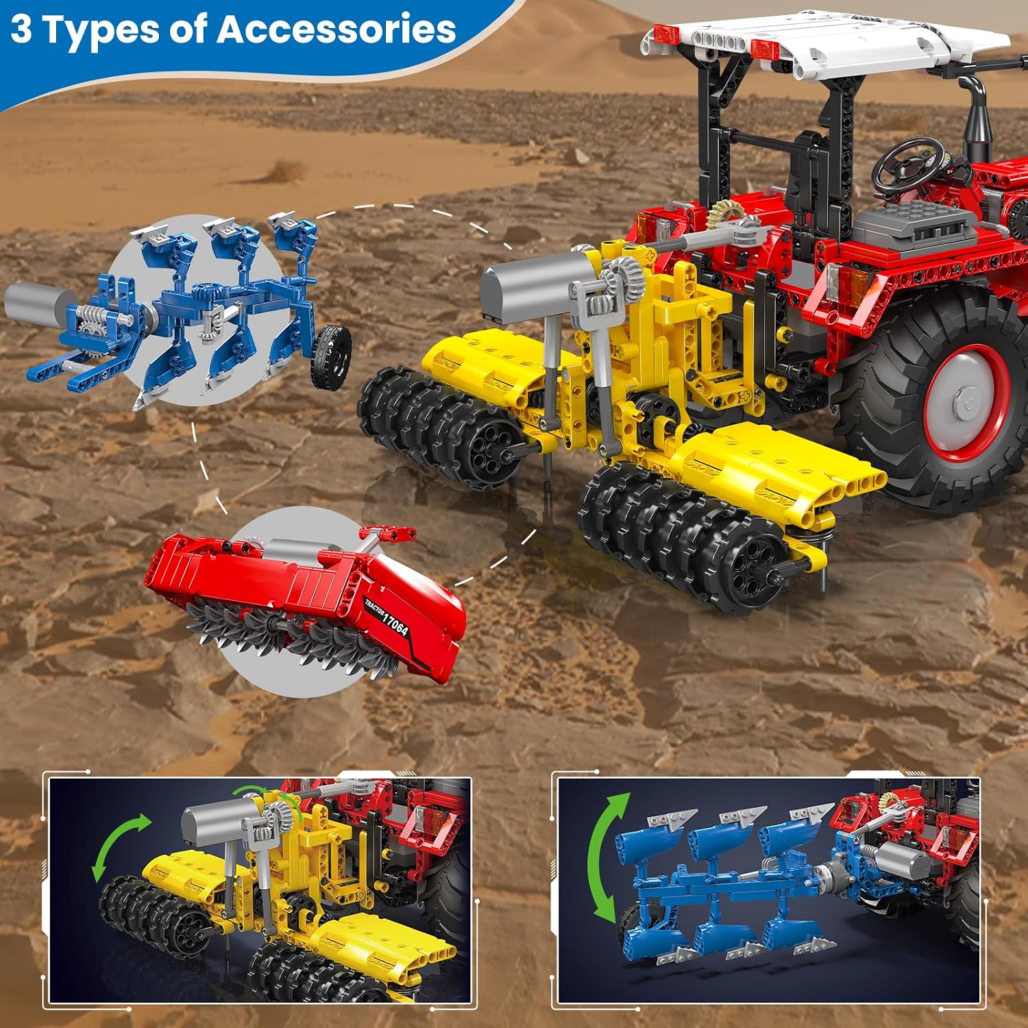 Detalle de Mould King 17064 Technik 3 in 1 Ferngesteuerter Traktor Harvester – 1857 Teile, App- und Fernsteuerung
