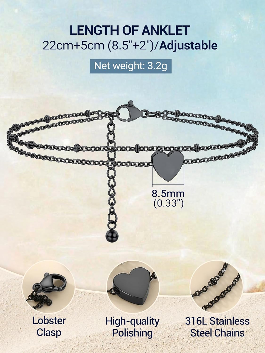 Thumbnail 2 de PROSTEEL Bracelet de Cheville Femme - Chaîne Cœur Personnalisable en Acier Inoxydable