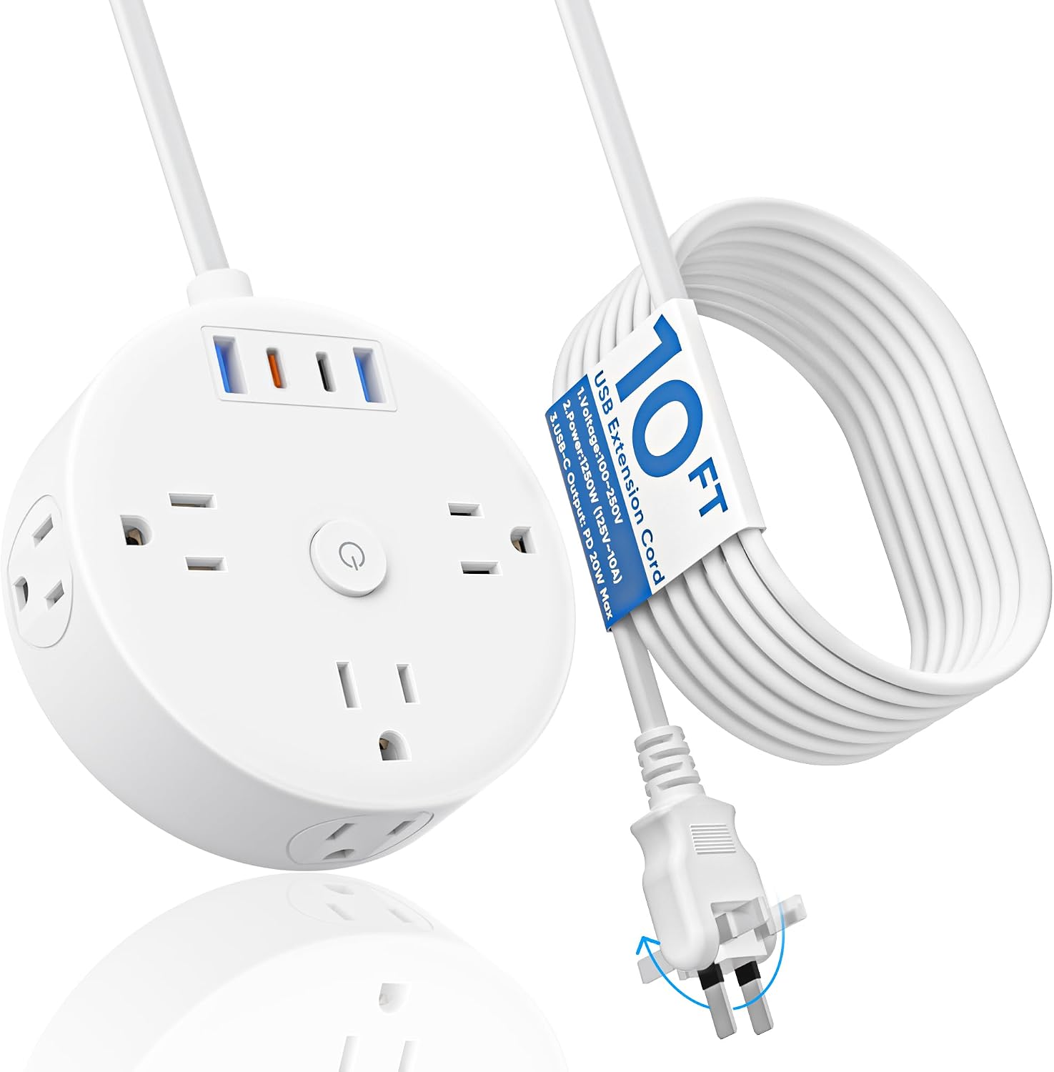 Thumbnail 6 de Yozisital 10FT 2-Prong Power Strip with 2-Prong to 3-Prong Adapter, 6 AC Outlets + 4 USB (2 USB-C), Rotating Plug & Surge Protection