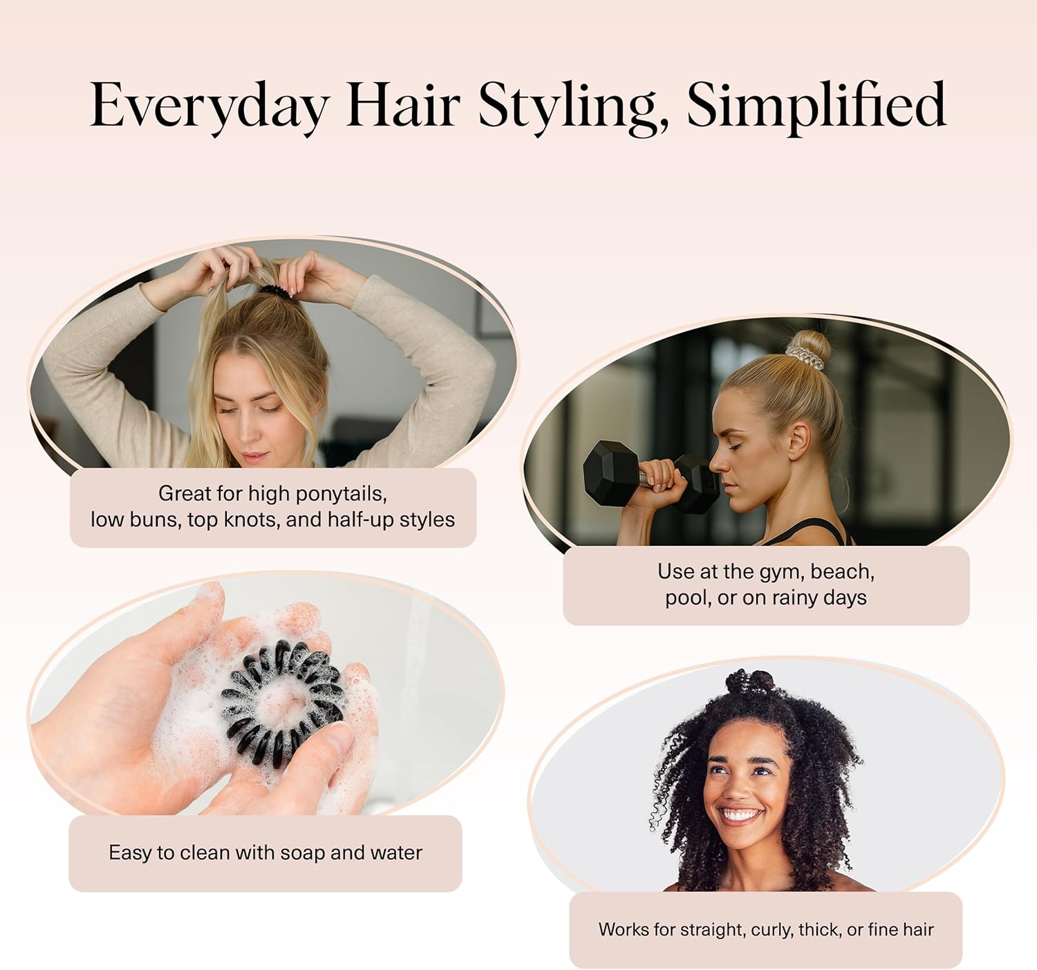 Thumbnail 5 de Kitsch lot de 8 élastiques à cheveux en spirale (imperméables, sans dommages) – marron