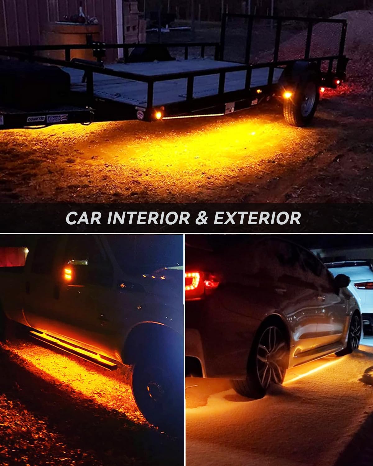 Thumbnail 2 de 4-Pack 12V Amber LED Strip Lights for Car, Motorbike & Marine Underglow (60cm/24")