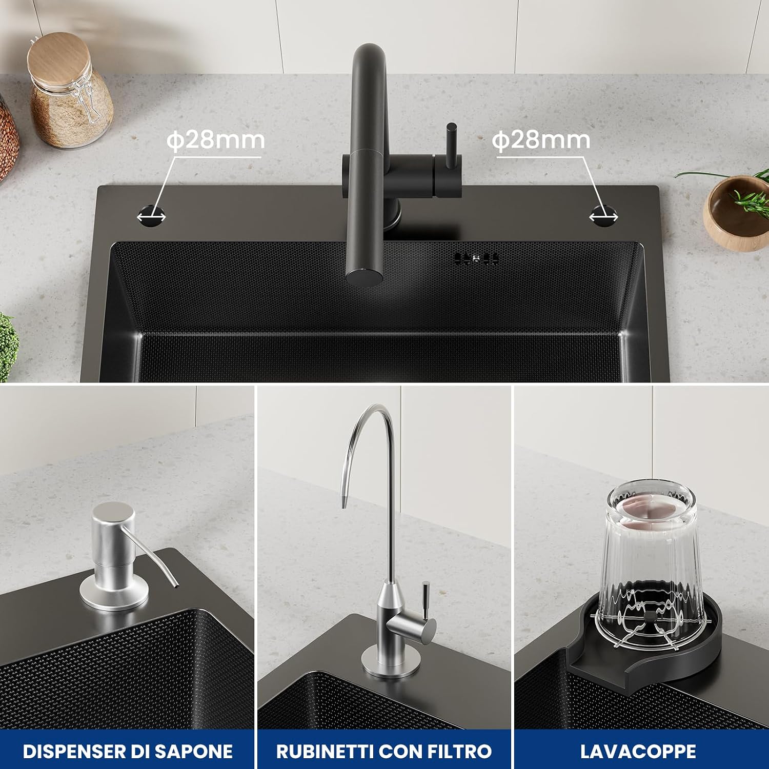 Thumbnail 5 de CECIPA 60x49 cm Lavello Nero 1 Vasca in Acciaio Inox