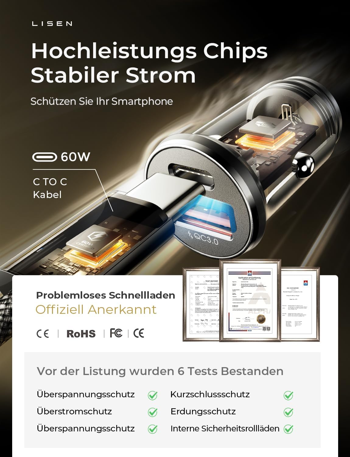 Thumbnail 3 de LISEN 54W Autoladegerät USB C