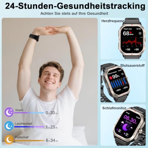 Detalle de Jugeman Smartwatch Herren mit Telefonfunktion – 2,06" HD-Smartwatch mit GPS