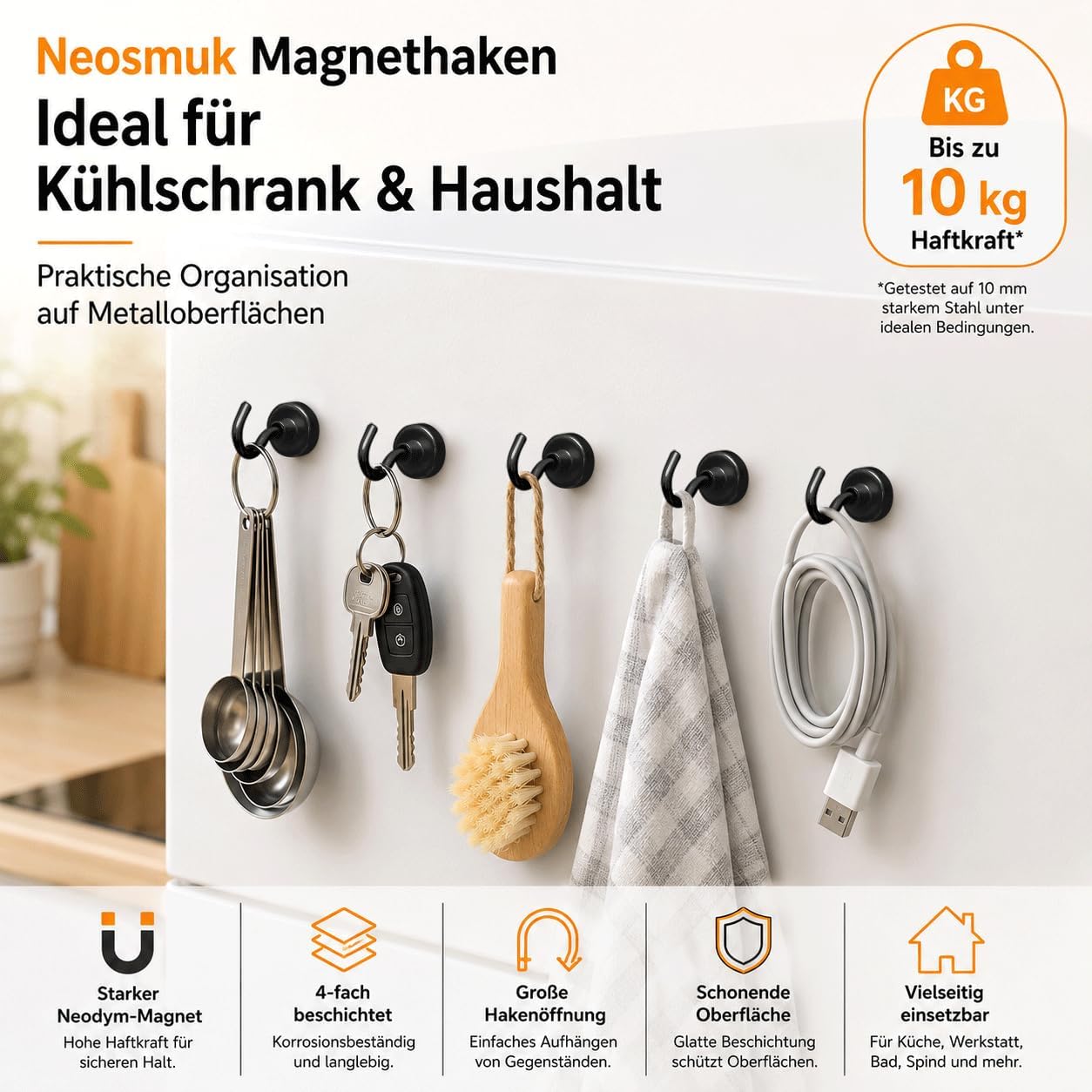 Thumbnail 2 de Neosmuk Magnethaken Schwarz – extra starke Neodym-Magnethaken bis 10 kg für Stahlflächen