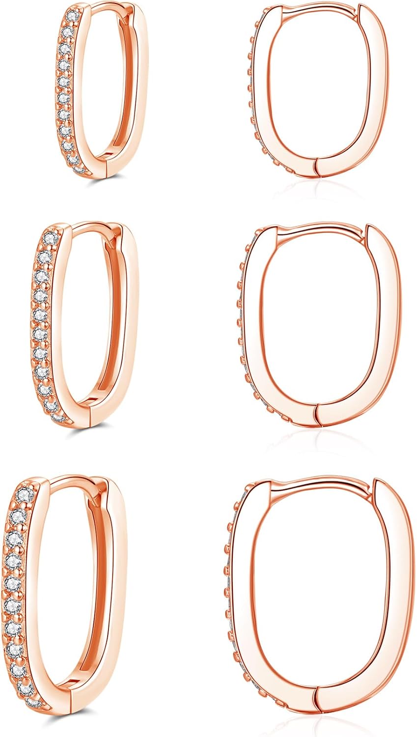 Thumbnail 4 de Cangall 925 Sterling Silver Oval Huggie Earrings 3 pairs