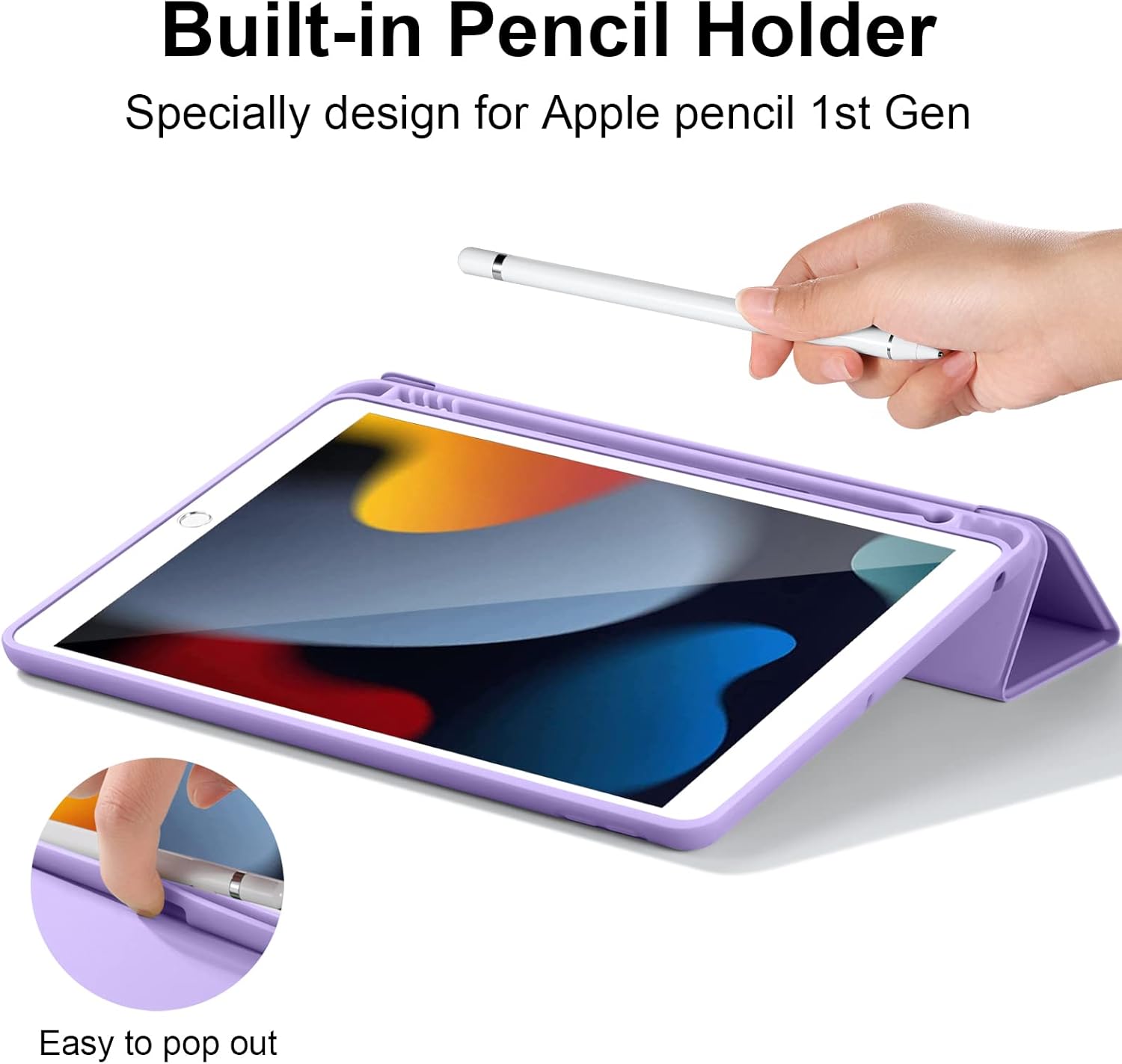Thumbnail 4 de Vobafe iPad 10.2 case (7th/8th/9th gen, 2021/2020/2019) with pencil holder, lavender TPU cover