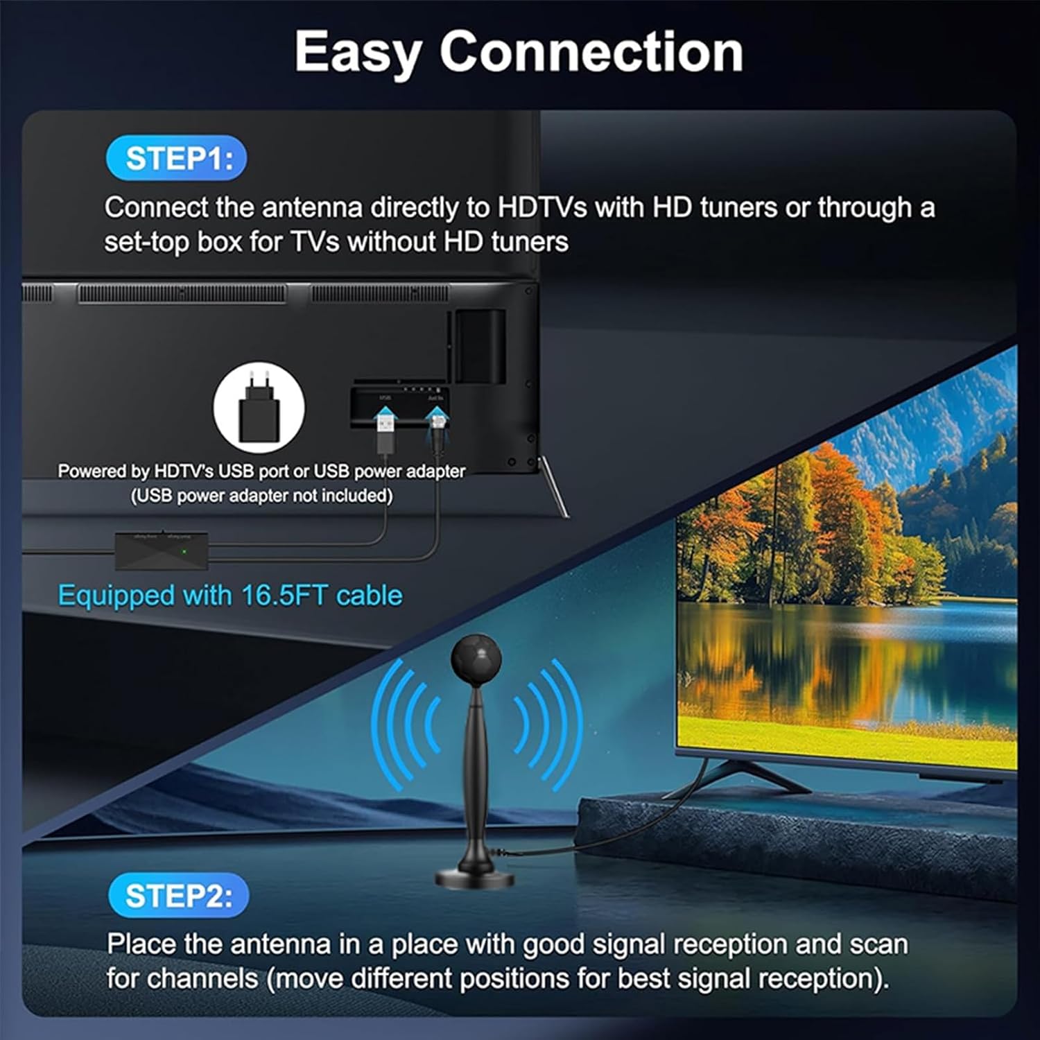 Detalle 2 de TV Antenna for Smart TV Indoor/Outdoor with 2800+ Miles Range and 360° Signal Booster