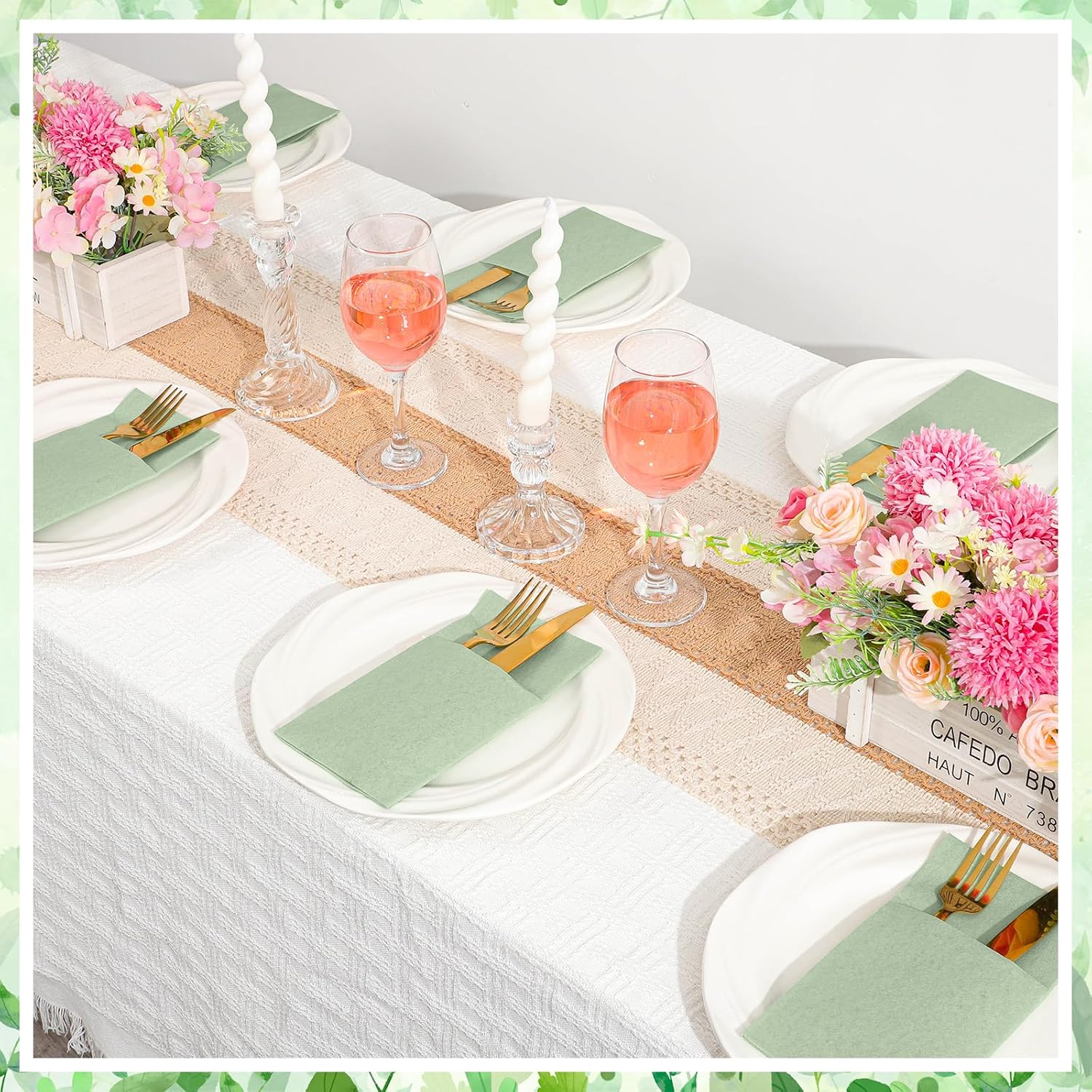 Detalle de NatNarr 60-Pack Sage Green Linen-Feel Paper Napkins with Built-in Flatware Pocket