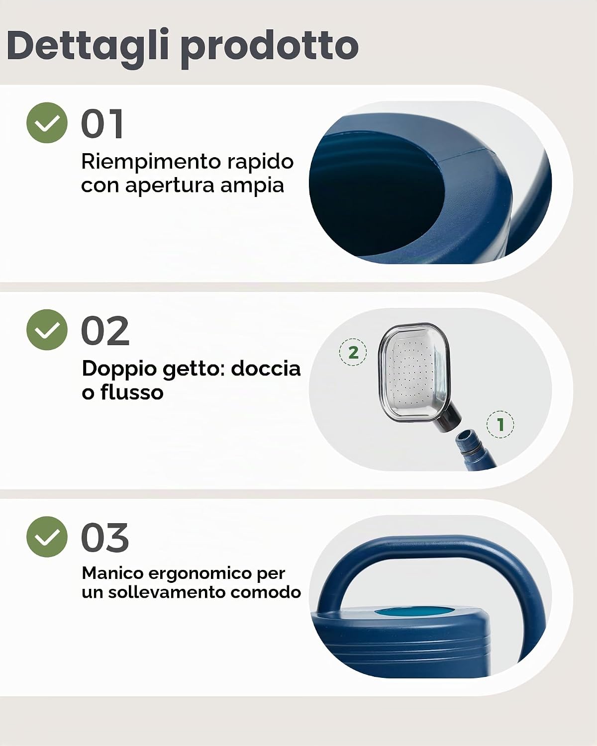 Detalle 2 de Bamworld Annaffiatoio 3 L con Beccuccio Rimovibile e Anti-Goccia – Plastica Riciclata Blu