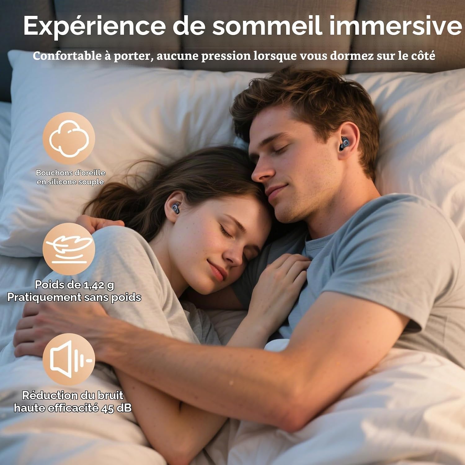 Detalle de IKG Bouchon D'oreille Pour Dormir – Anti-Bruit 45 dB, 4 Tailles (XS/S/M/L)