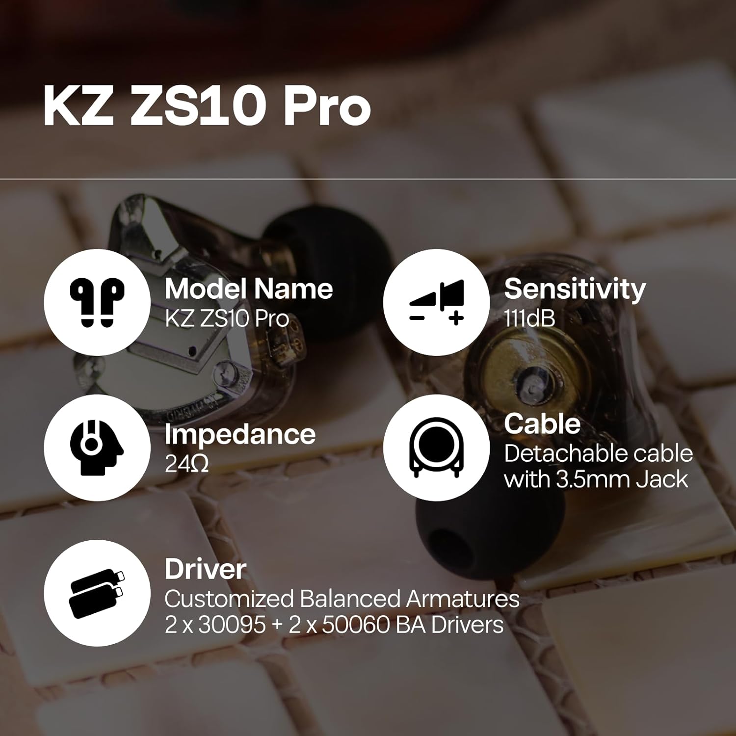 Detalle de Linsoul KZ ZS10 Pro: 5-Driver Hybrid In-Ear Monitor (4BA+1DD) for Hi-Res Sound