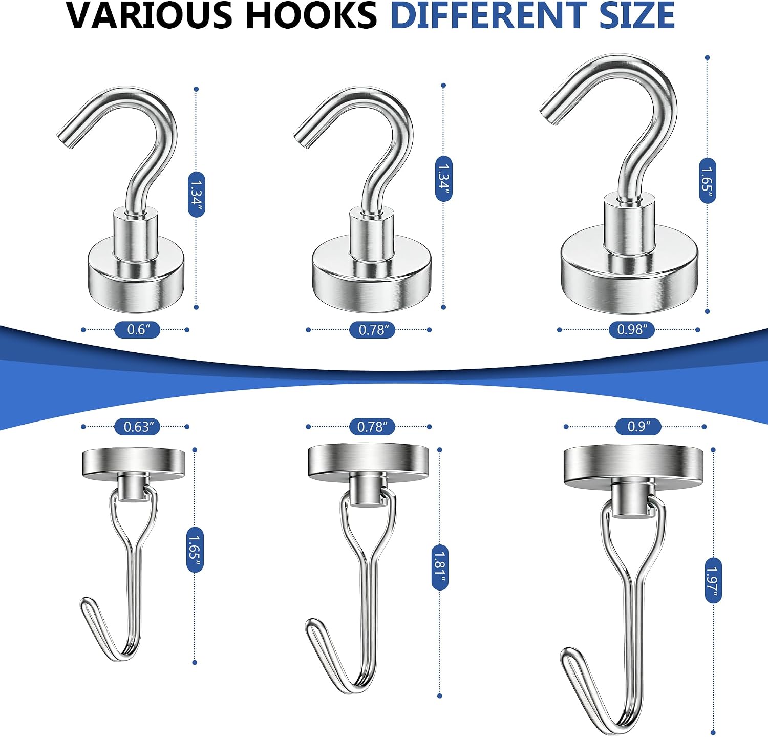 Detalle de Tiergrade Magnetic Hooks, Mixed Sizes