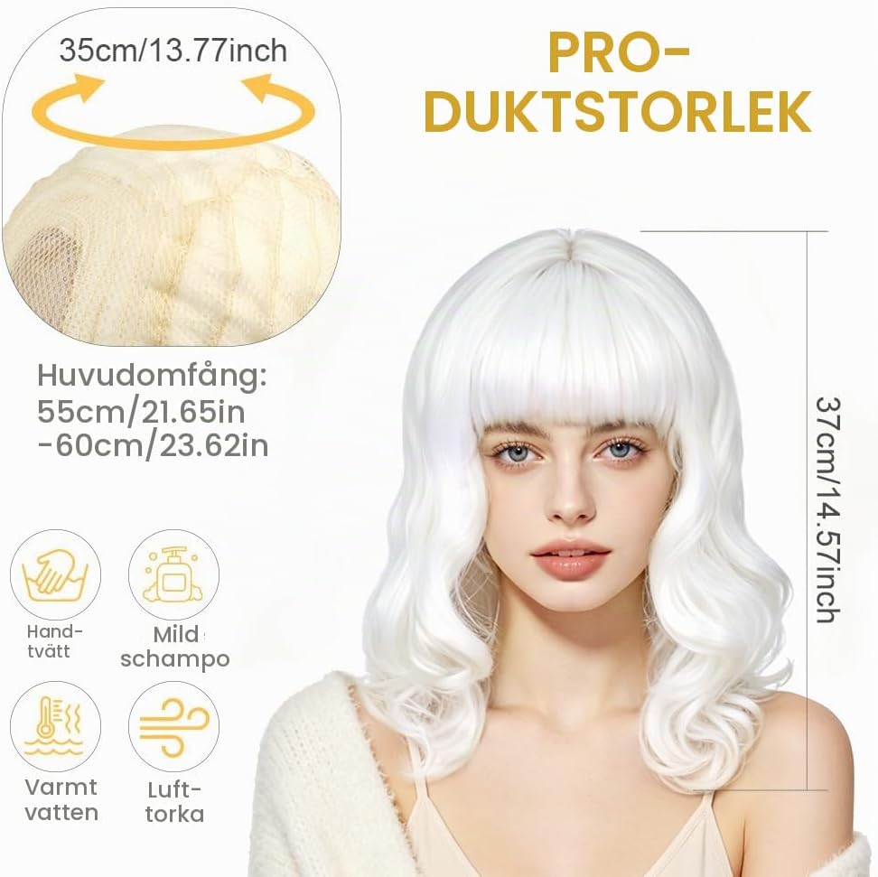 Detalle de AOMIG vågig peruk med lugg, värmetålig syntetfiber och justerbar passform