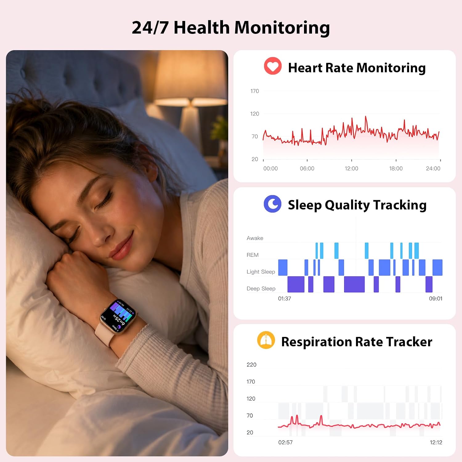 Detalle de Cillso Smartwatch Damen/Herren 1.83" HD Fitness Tracker mit Alexa und Telefonfunktion – Rosa