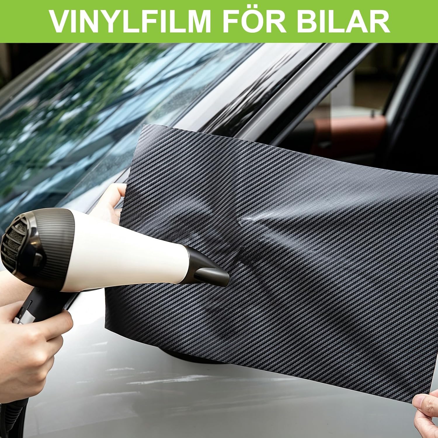Detalle de Spurtar kolfibervinyl för bil, svart 3D-folie 30,5 × 152 cm