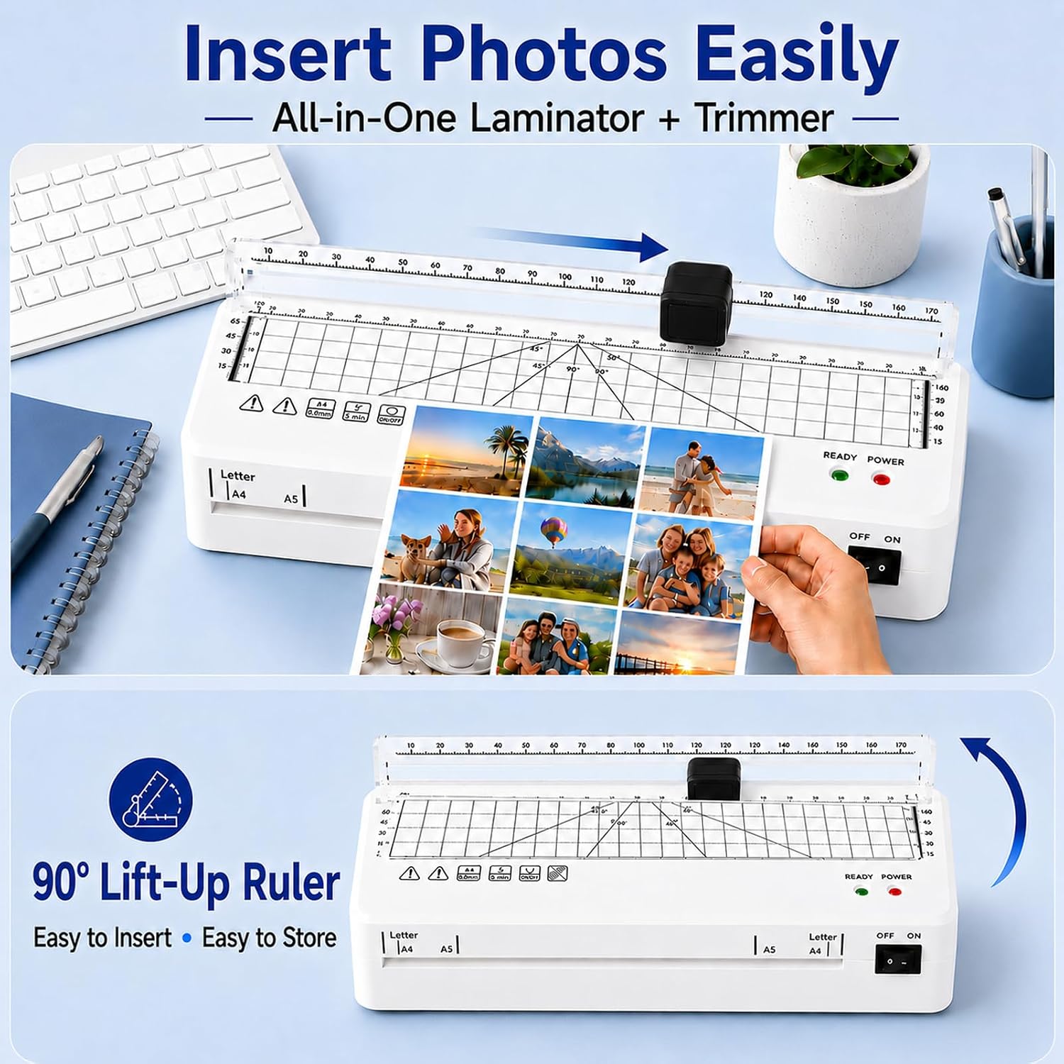 Detalle 2 de Laminator, A4 Thermal Laminating Machine with Built-in Cutter and Corner Rounder (A4+10pcs Set)