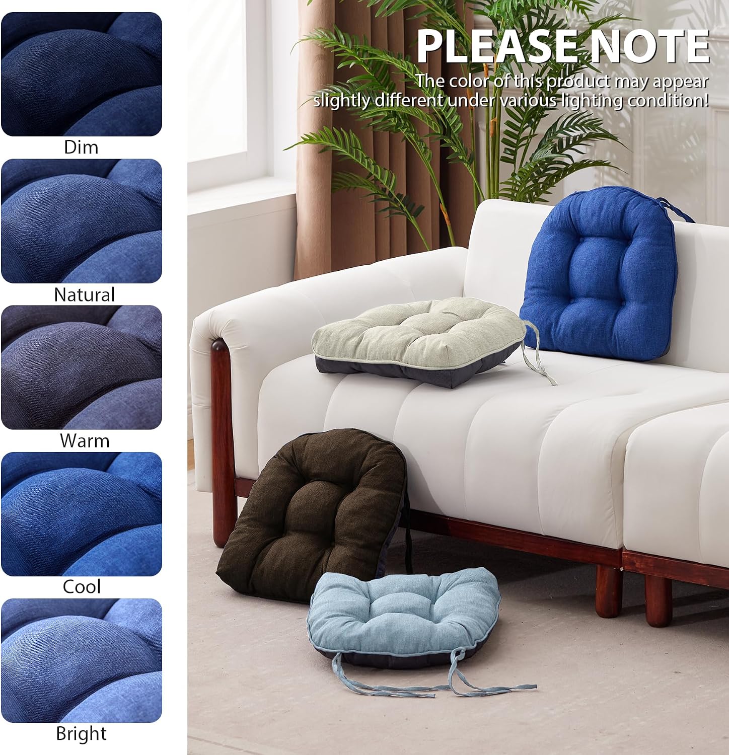 Thumbnail 6 de IASEAHK Navy Chair Cushions, 4-Pack — 15.5 x 15.5 x 4, Tufted Non-Slip Seat Pads