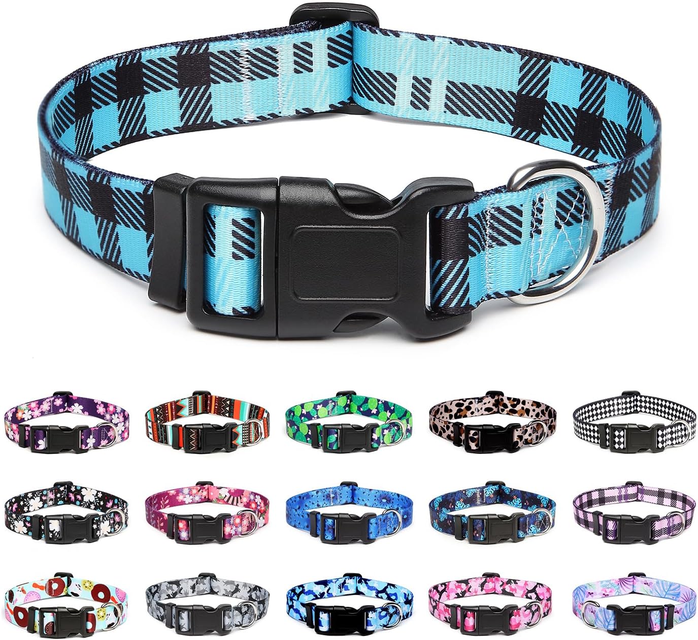 Detalle de Mercano verstellbares Hundehalsband aus weichem Nylon (L, kariertes Blau) – Komfort & robustes Design