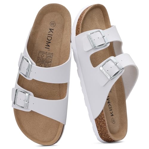 Detalle de KIDMI Women Sandals Arch Support Cork Footbed Slide – White (Size 7)