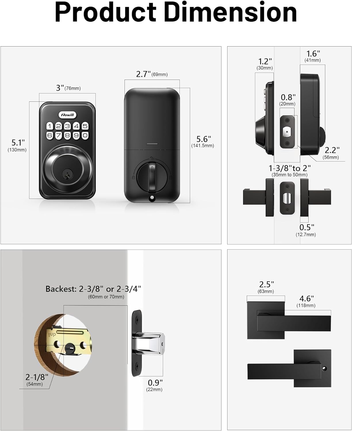 Detalle 2 de Zowill Keypad Deadbolt Lock with Handles