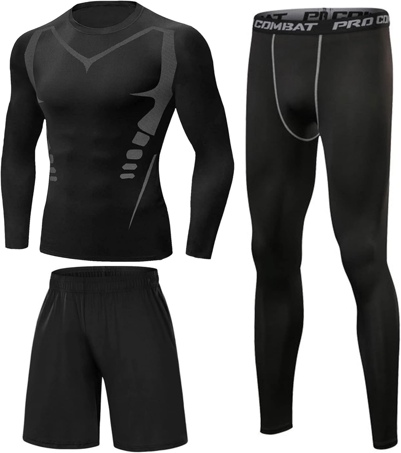 Thumbnail 6 de Ensemble Compression Homme 3 pièces T-shirt manches longues + Legging + Shorts de sport pour running