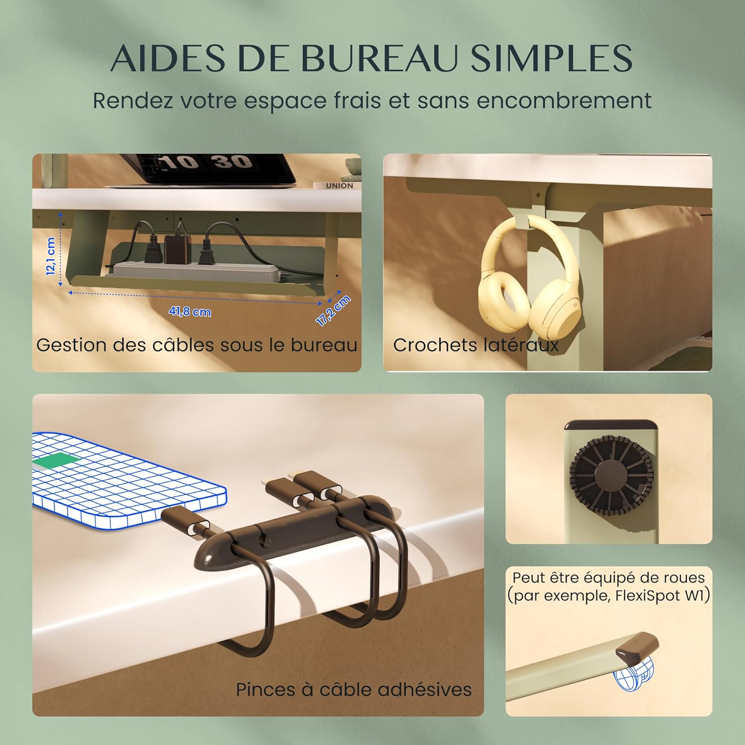 Thumbnail 6 de FLEXISPOT Bureau assis-debout à 2 moteurs (charge 100 kg) avec panneau à mémoires, vert