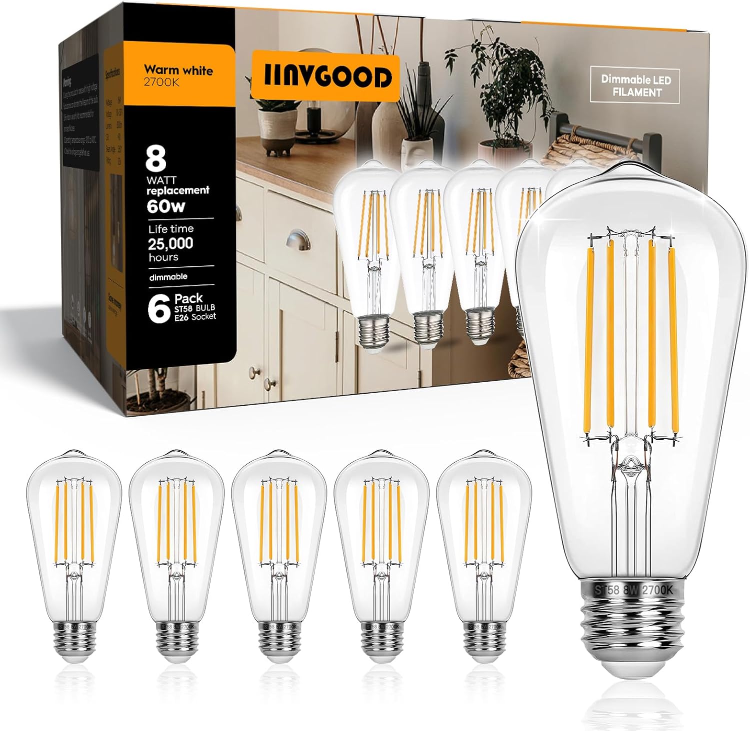 Detalle de IINVGOOD ST58 8W 800LM Vintage LED Bulb CRI 90+