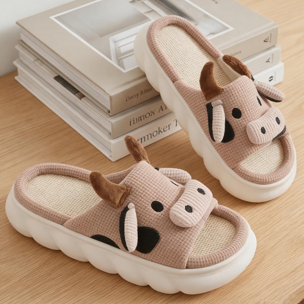 Detalle 2 de Coswind Kuh Hausschuhe für Damen & Herren – warme Winter-Plüschpantoffeln mit rutschfester EVA-Sohle