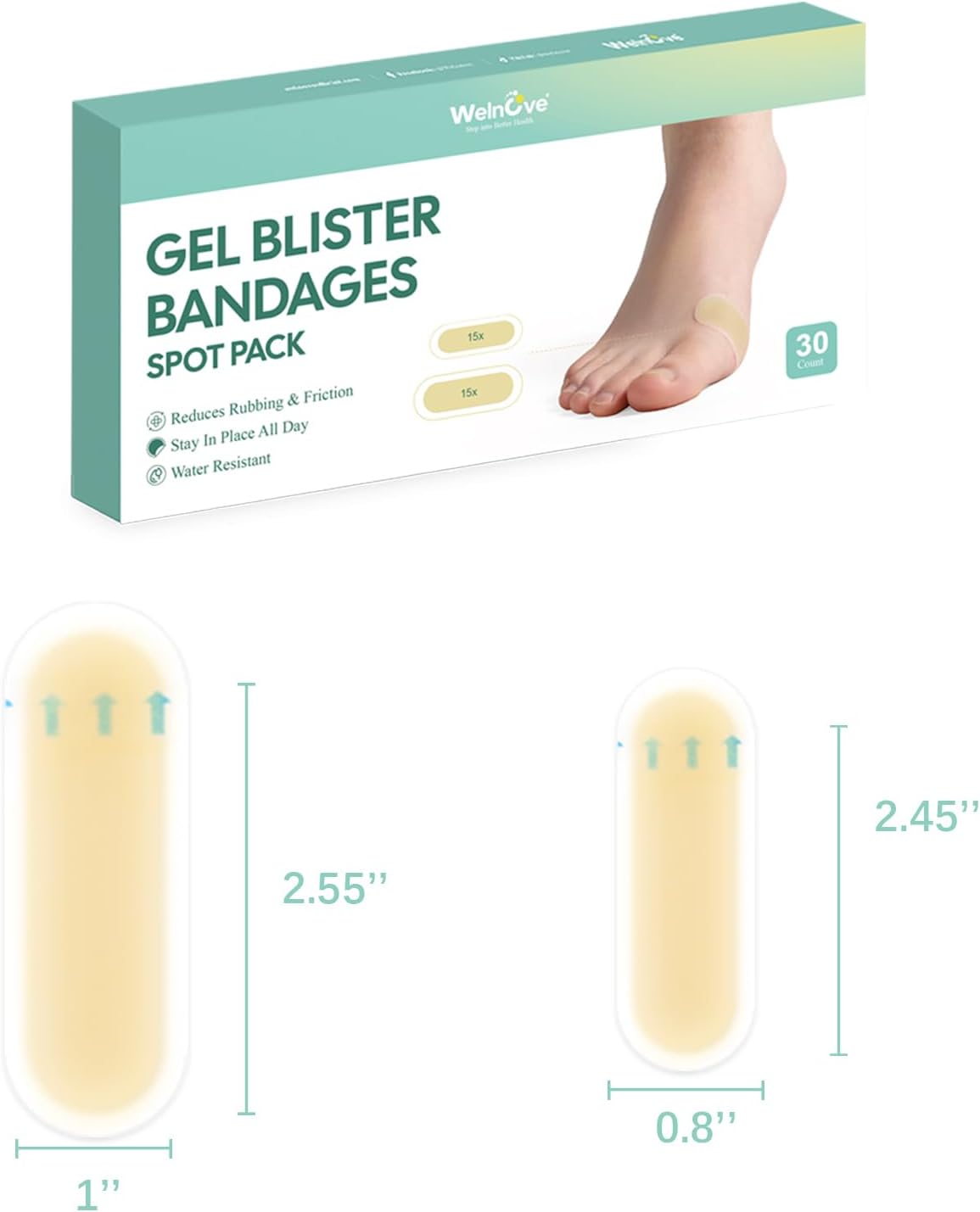 Thumbnail 6 de Welnove 30 Pieces Blister Plasters for Feet — Invisible Hydrocolloid Gel Bandages