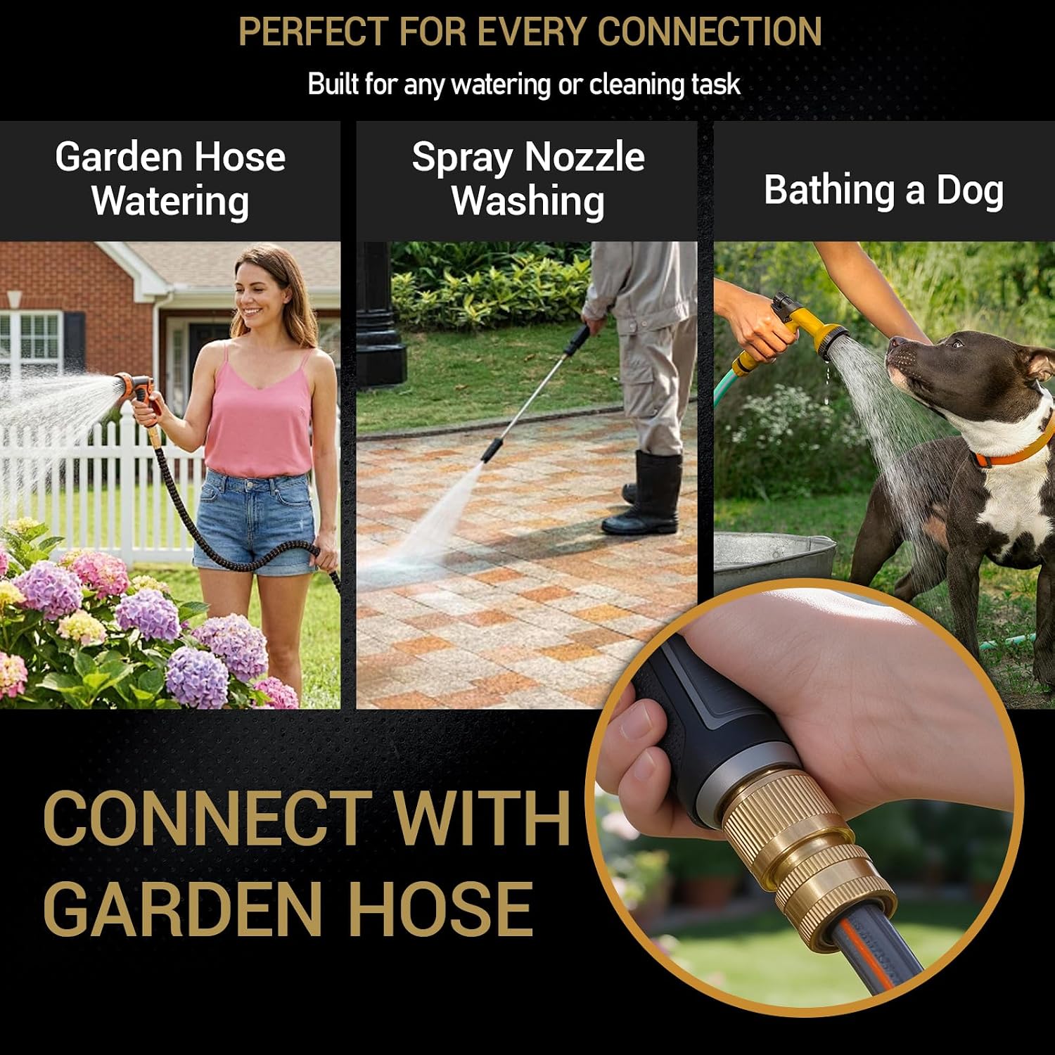 Thumbnail 6 de HQMPC Solid Brass 3/4" GHT Garden Hose Quick Connect Set (2 Sets, 2 Female + 2 Male)