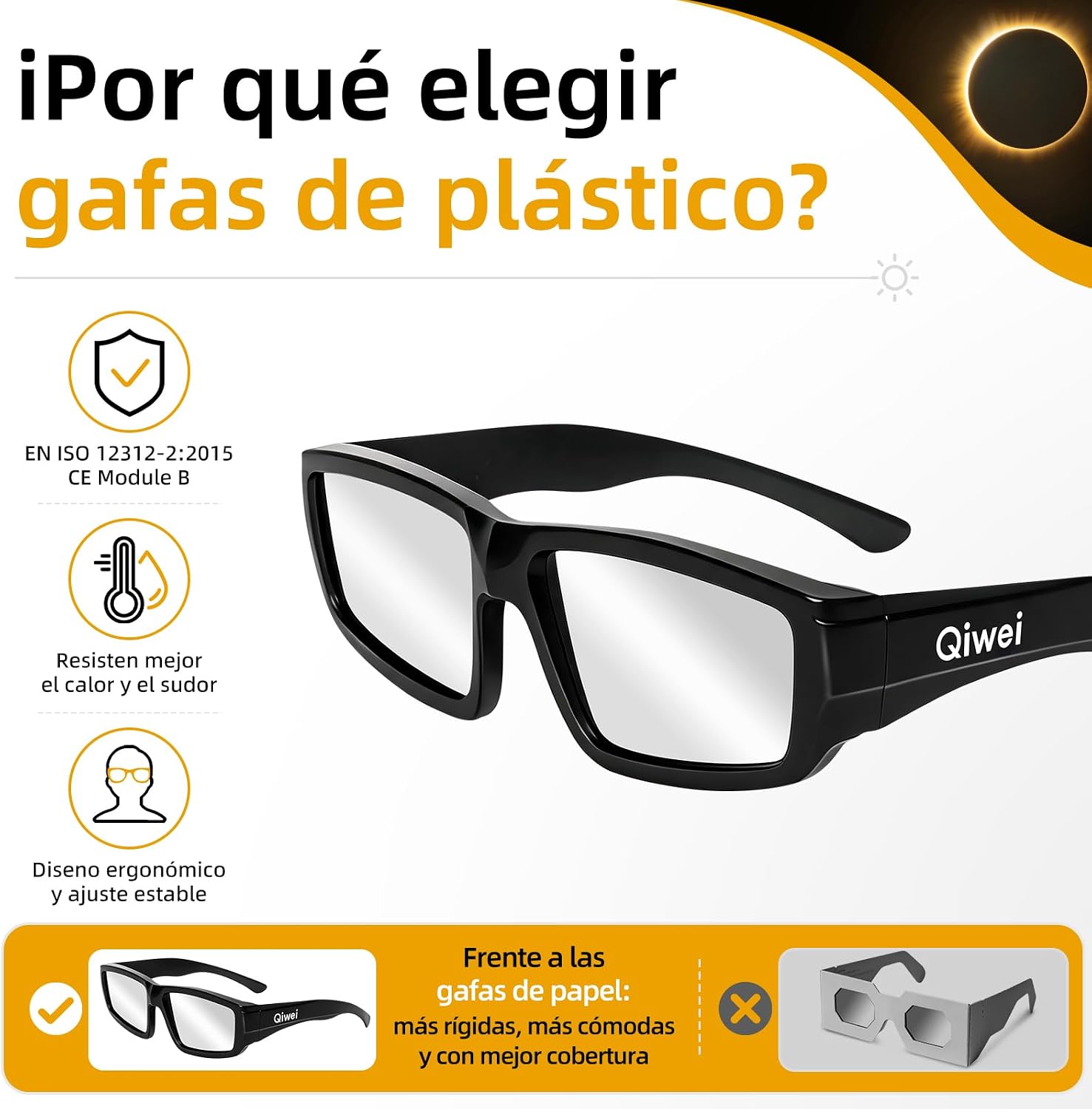 Thumbnail 3 de QIWEI Gafas Eclipse Solar Homologadas 2026 [Pack 3] – Seguridad y confort para toda la familia
