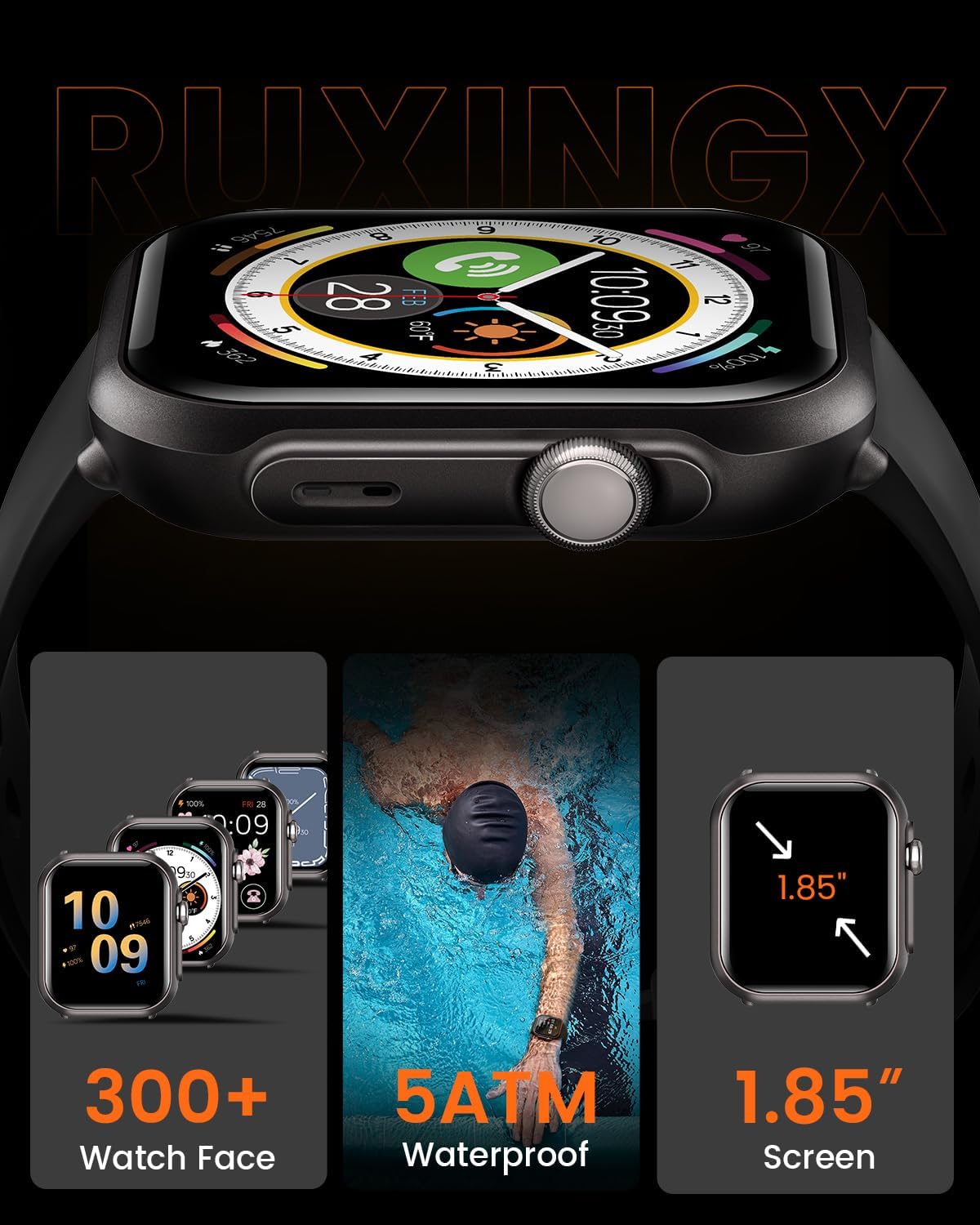 Detalle 2 de RUXINGX G62 Smartwatch with 1.85-Inch HD Display, Bluetooth Calling and 2 Bands