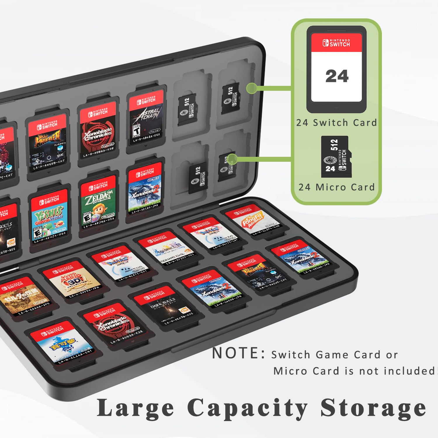 Thumbnail 3 de PURBHE Switch Game Case for Nintendo Switch – 24 Cartridge Slots and 24 Micro SD Slots (Black)