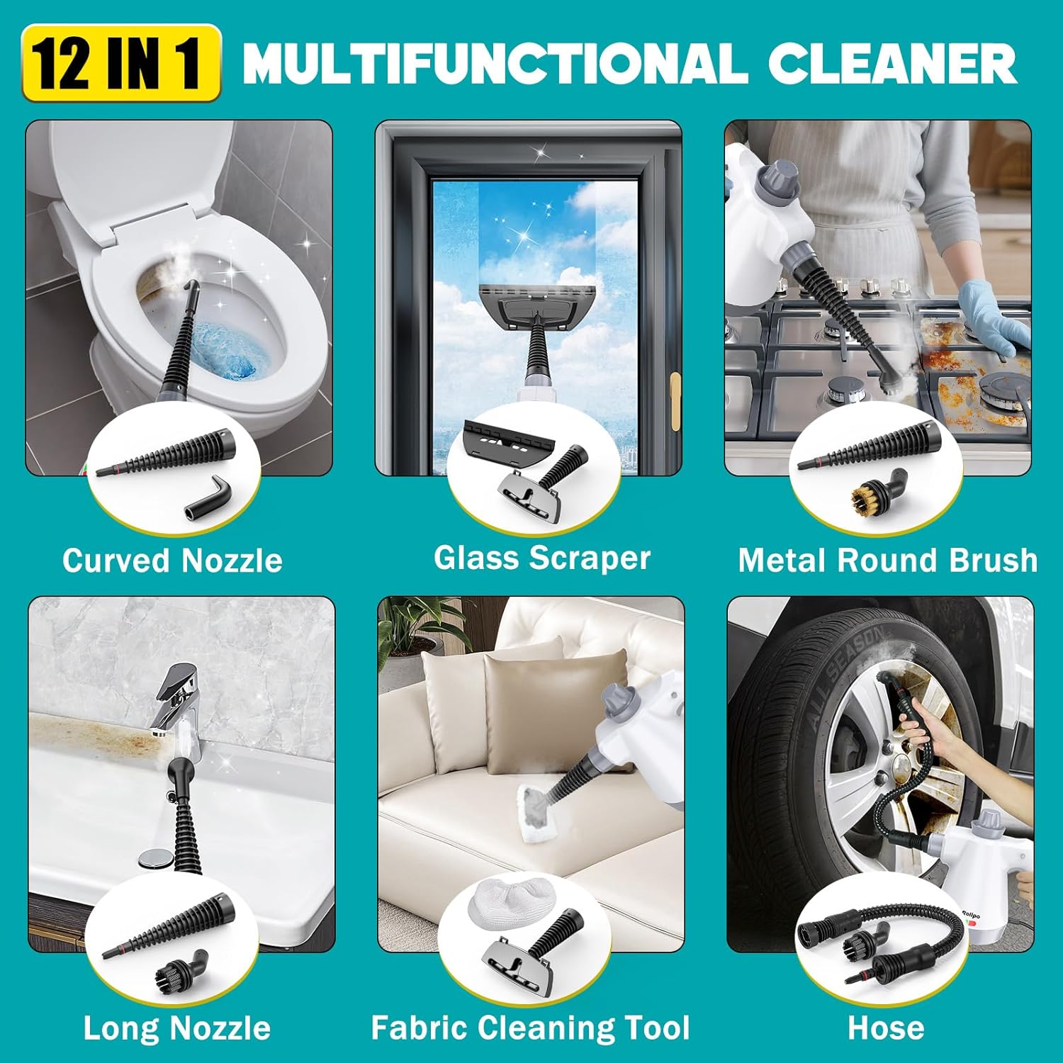 Thumbnail 4 de Rolipo Handheld Steam Cleaner (1050W) with 12 Accessories & Safety Lock