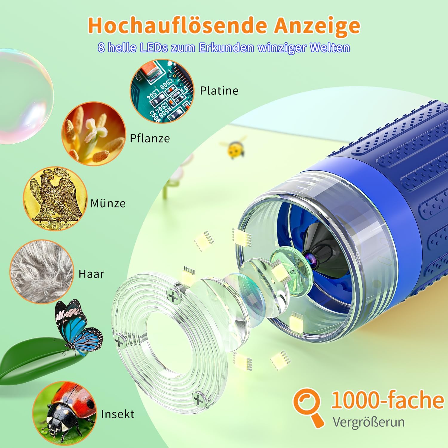 Thumbnail 2 de SKYBASIC Mini-Mikroskopkamera für Kinder mit 3,0-Zoll-IPS-Display, bis zu 1000-fach Zoom
