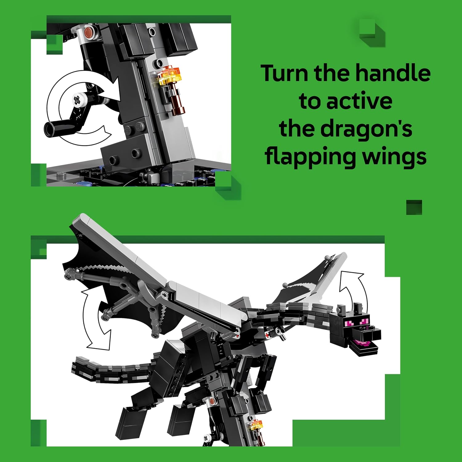 Detalle de LEGO Minecraft The Ender Dragon Figure 21595 – Interactive Display Kit for Kids’ Bedrooms